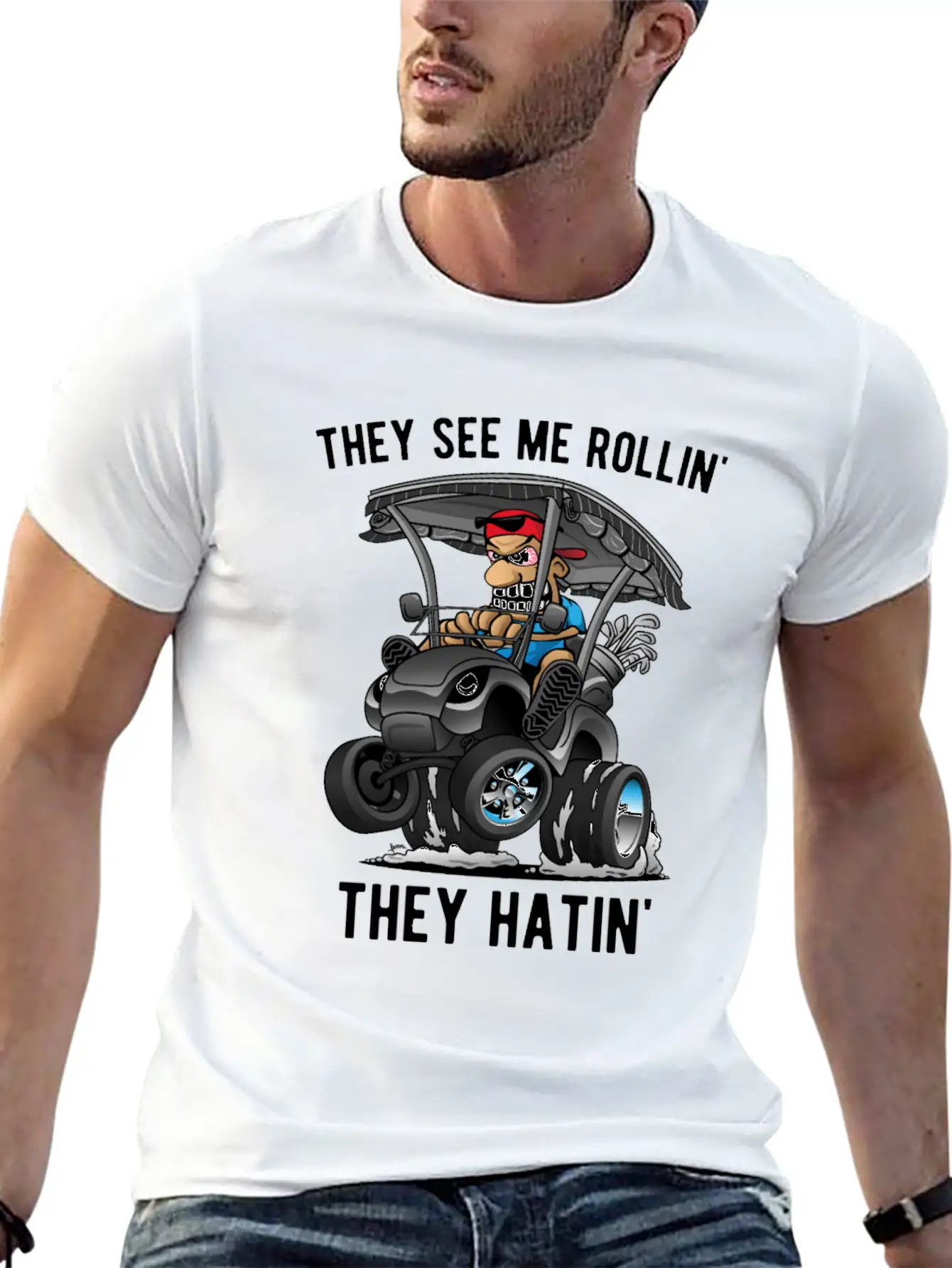 They See Me Rollin' They Hatin' Golf Cart Cartoon Basic Graphic T-Shirt ¨C Daily Comfort In Soft Cotton