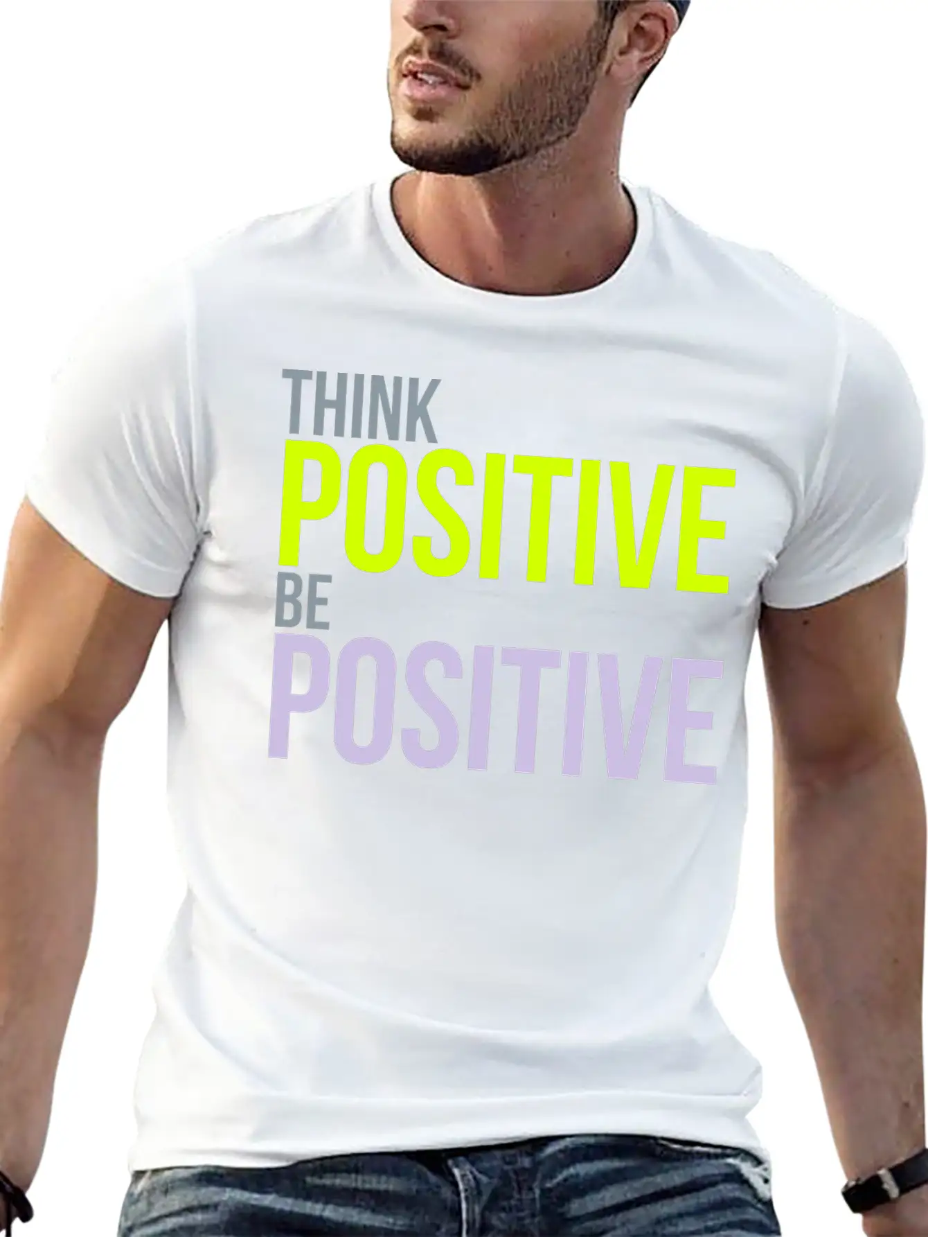 Think Positive Essential Cotton Tee For Daily Outfits ¨C Unisex Style