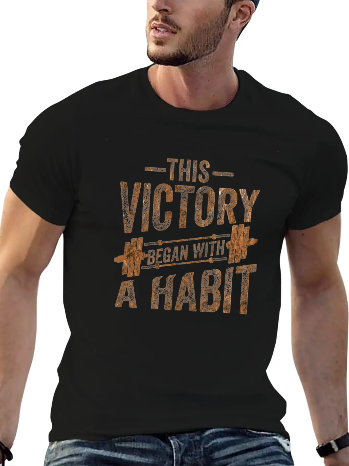This Victory Began With A Habit Gym Apparel Bronze Unisex Casual T-Shirt ¨C Clean Design For Daily Comfort