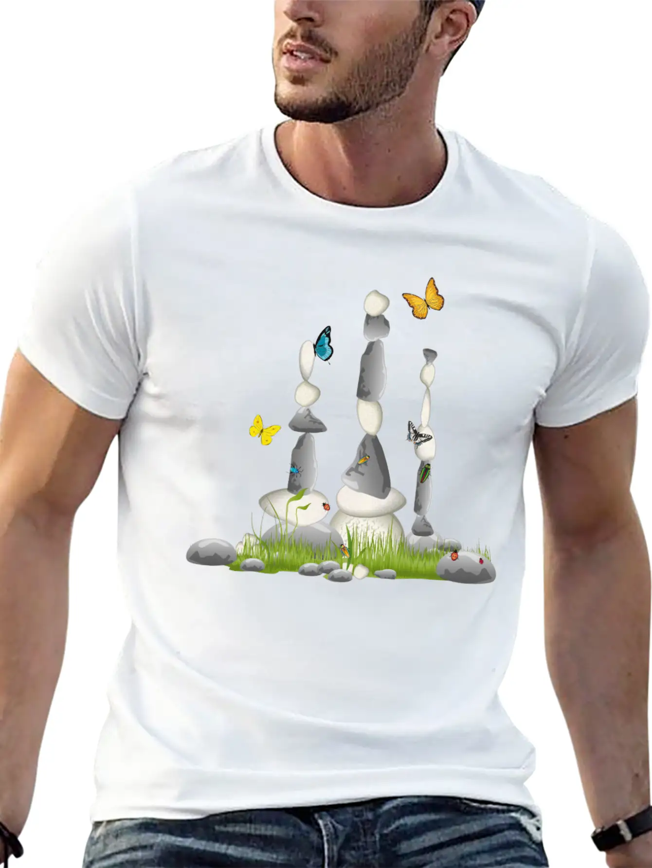 Three Stone Towers In A Meadow With Insects Soft Cotton Short Sleeve Tee ¨C Unisex Wardrobe Staple