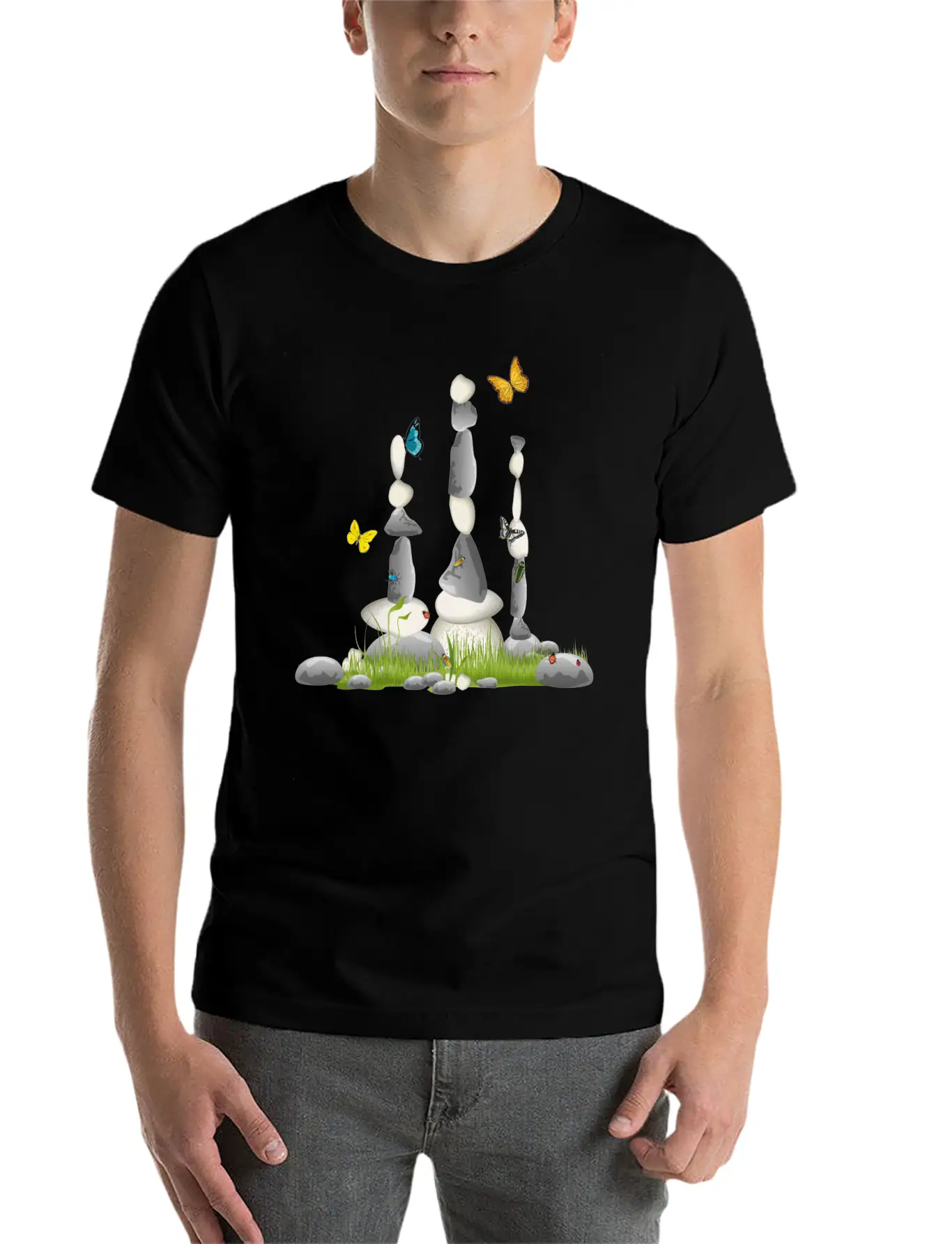 Three Stone Towers In A Meadow With Insects Soft Cotton Short Sleeve Tee ¨C Unisex Wardrobe Staple