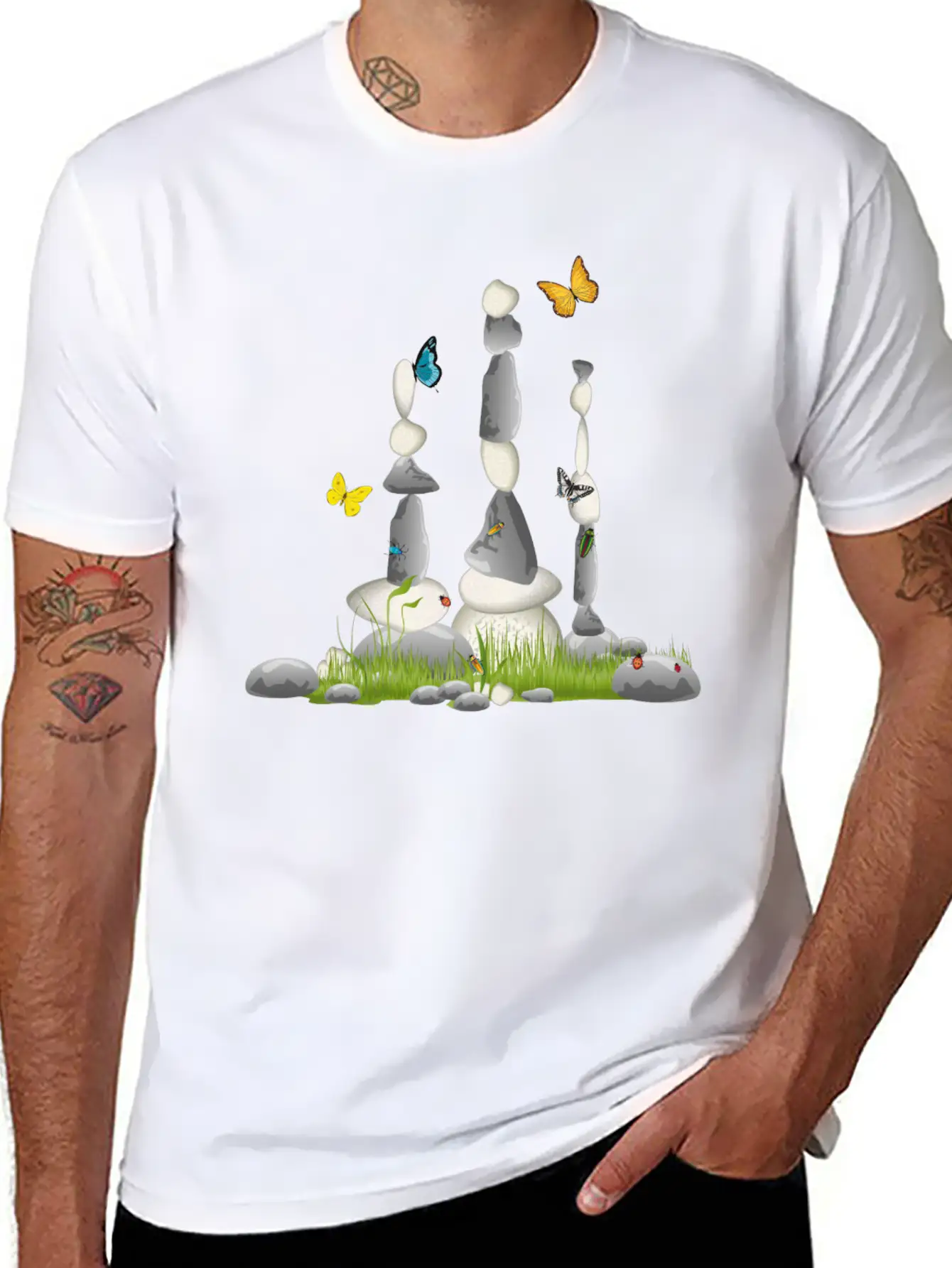 Three Stone Towers In A Meadow With Insects Soft Cotton Short Sleeve Tee ¨C Unisex Wardrobe Staple