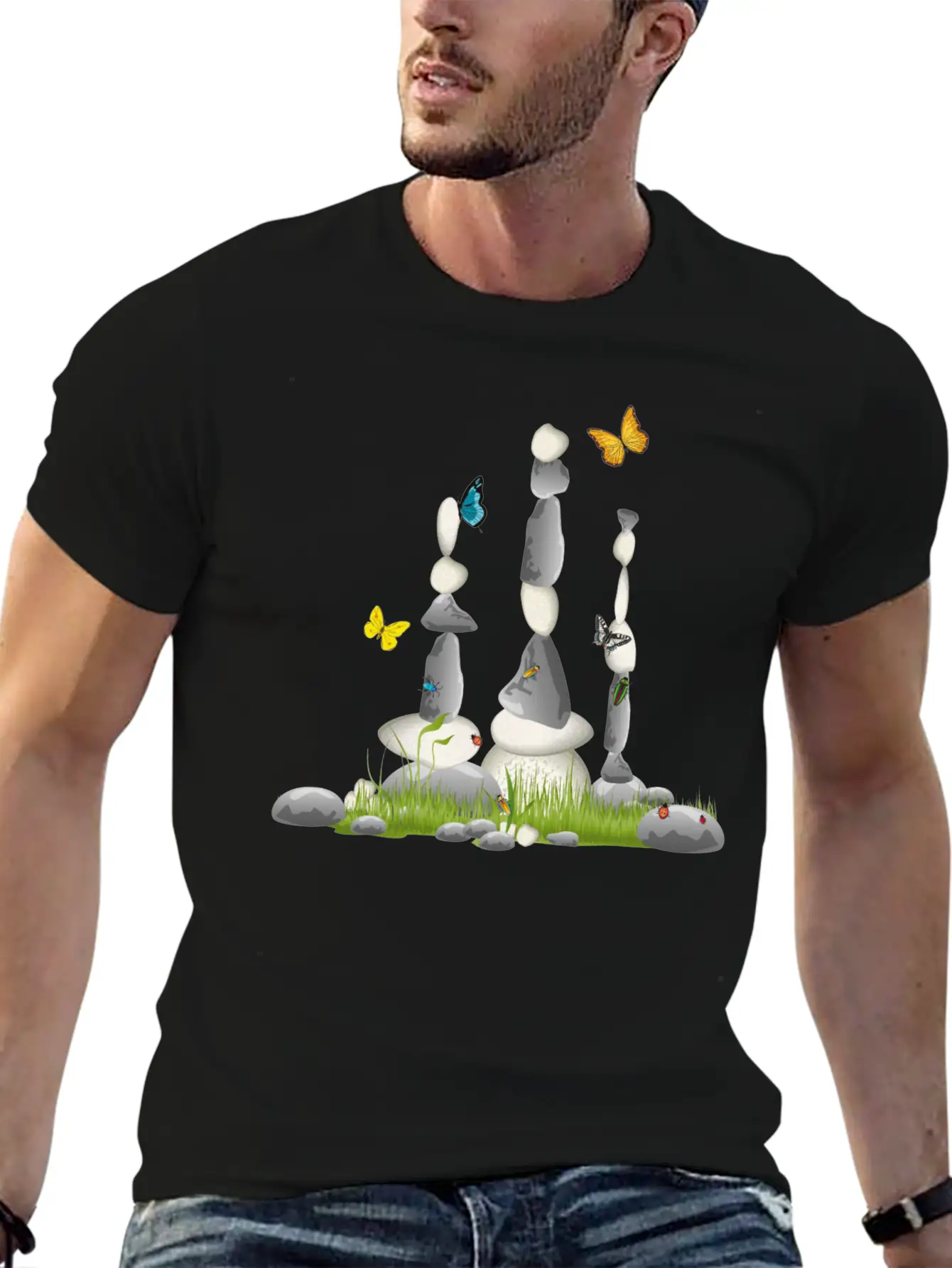 Three Stone Towers In A Meadow With Insects Soft Cotton Short Sleeve Tee ¨C Unisex Wardrobe Staple