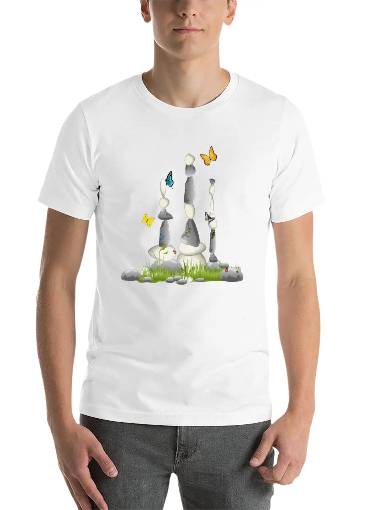 Three Stone Towers In A Meadow With Insects Soft Cotton Short Sleeve Tee ¨C Unisex Wardrobe Staple
