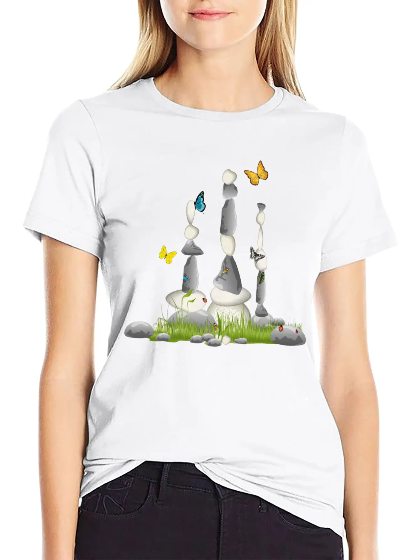 Three Stone Towers In A Meadow With Insects Soft Cotton Short Sleeve Tee ¨C Unisex Wardrobe Staple