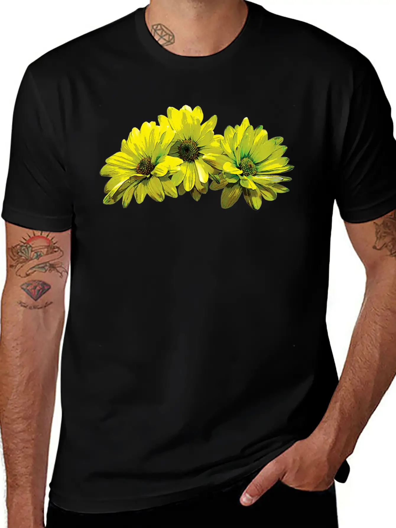Three Yellow Daisies Essential Cotton Tee For Daily Outfits ¨C Unisex Style