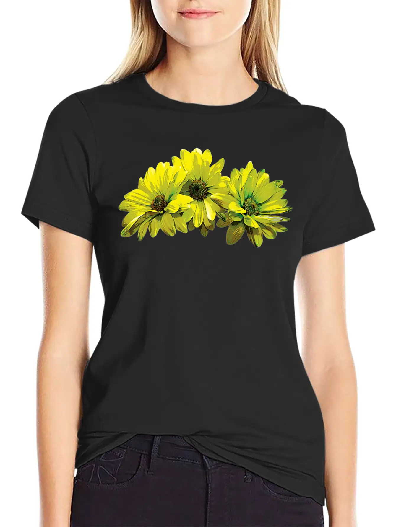 Three Yellow Daisies Essential Cotton Tee For Daily Outfits ¨C Unisex Style