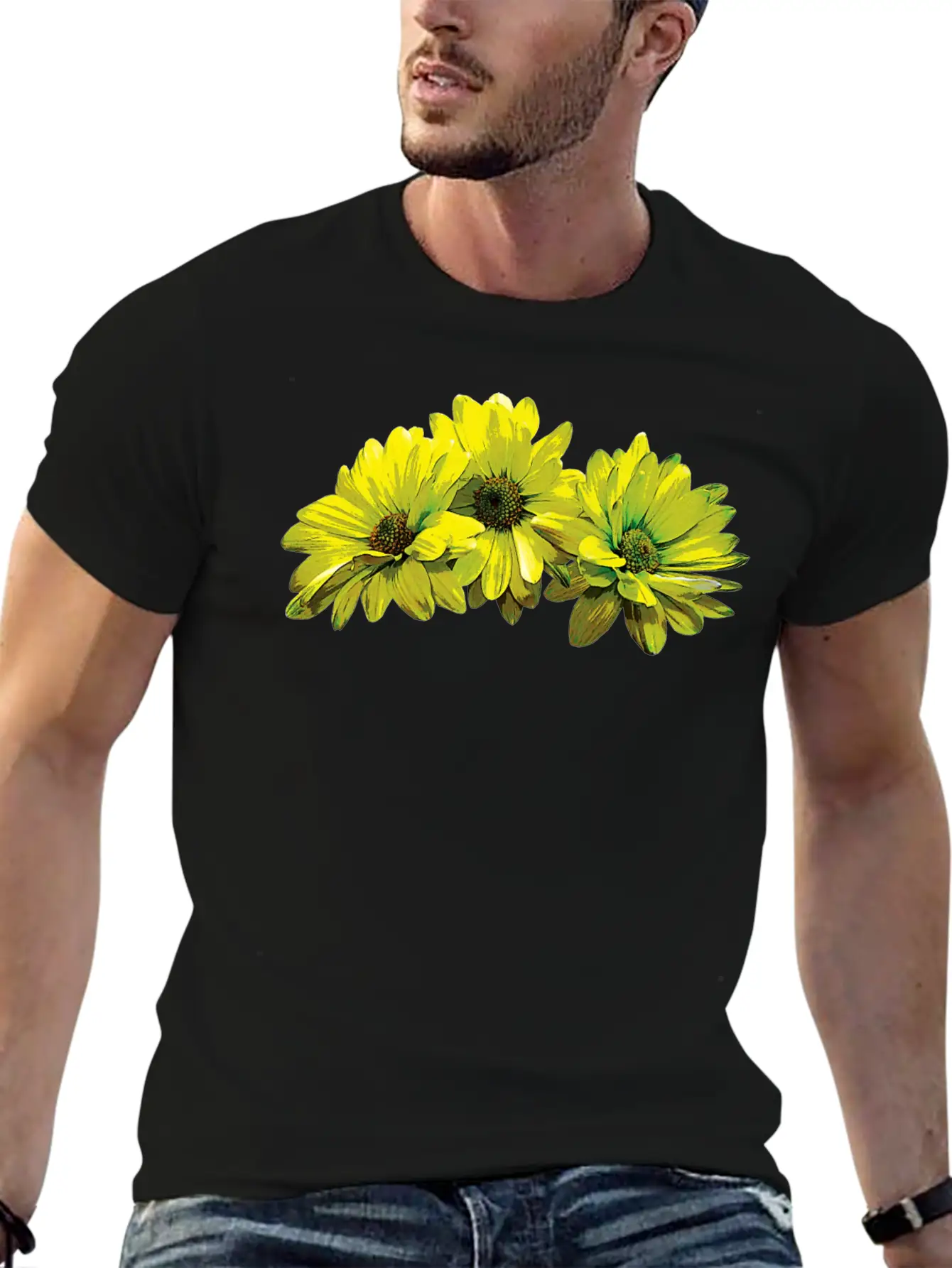 Three Yellow Daisies Essential Cotton Tee For Daily Outfits ¨C Unisex Style