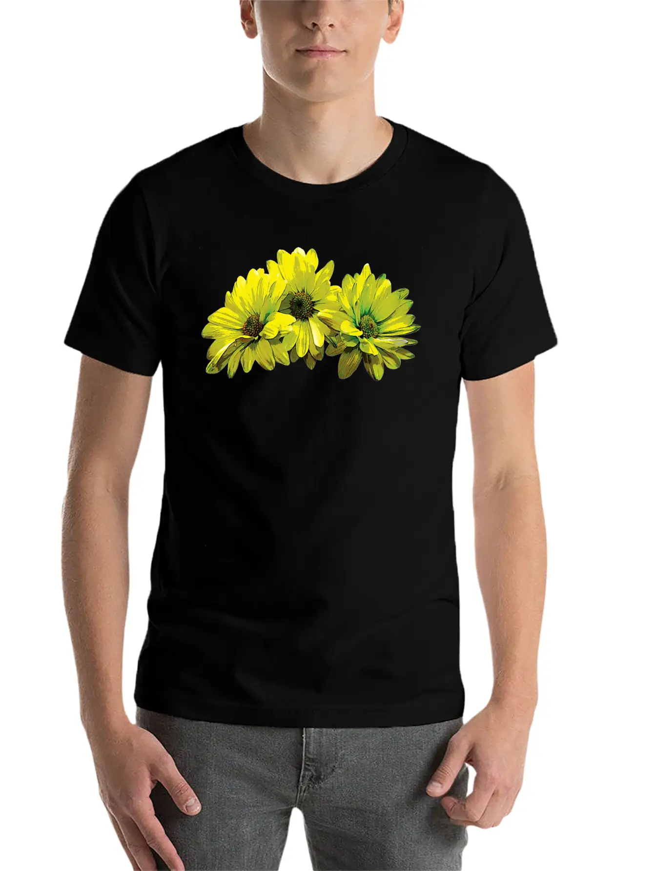 Three Yellow Daisies Essential Cotton Tee For Daily Outfits ¨C Unisex Style