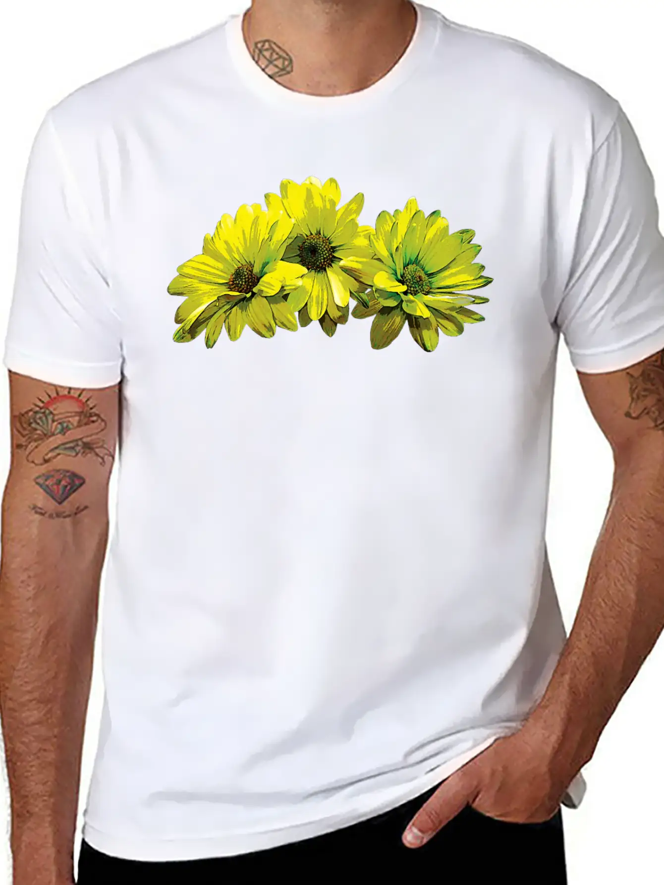 Three Yellow Daisies Essential Cotton Tee For Daily Outfits ¨C Unisex Style