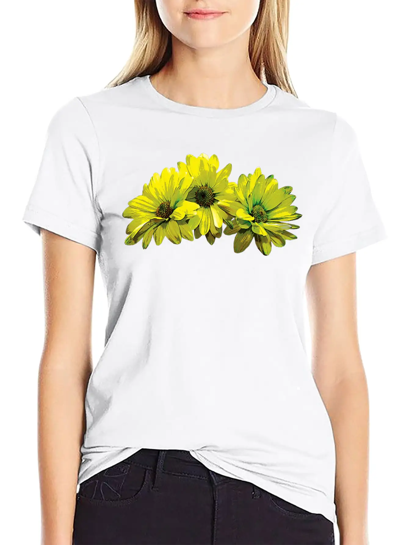 Three Yellow Daisies Essential Cotton Tee For Daily Outfits ¨C Unisex Style
