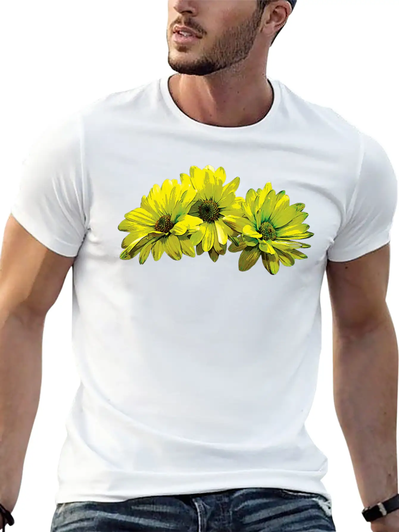 Three Yellow Daisies Essential Cotton Tee For Daily Outfits ¨C Unisex Style