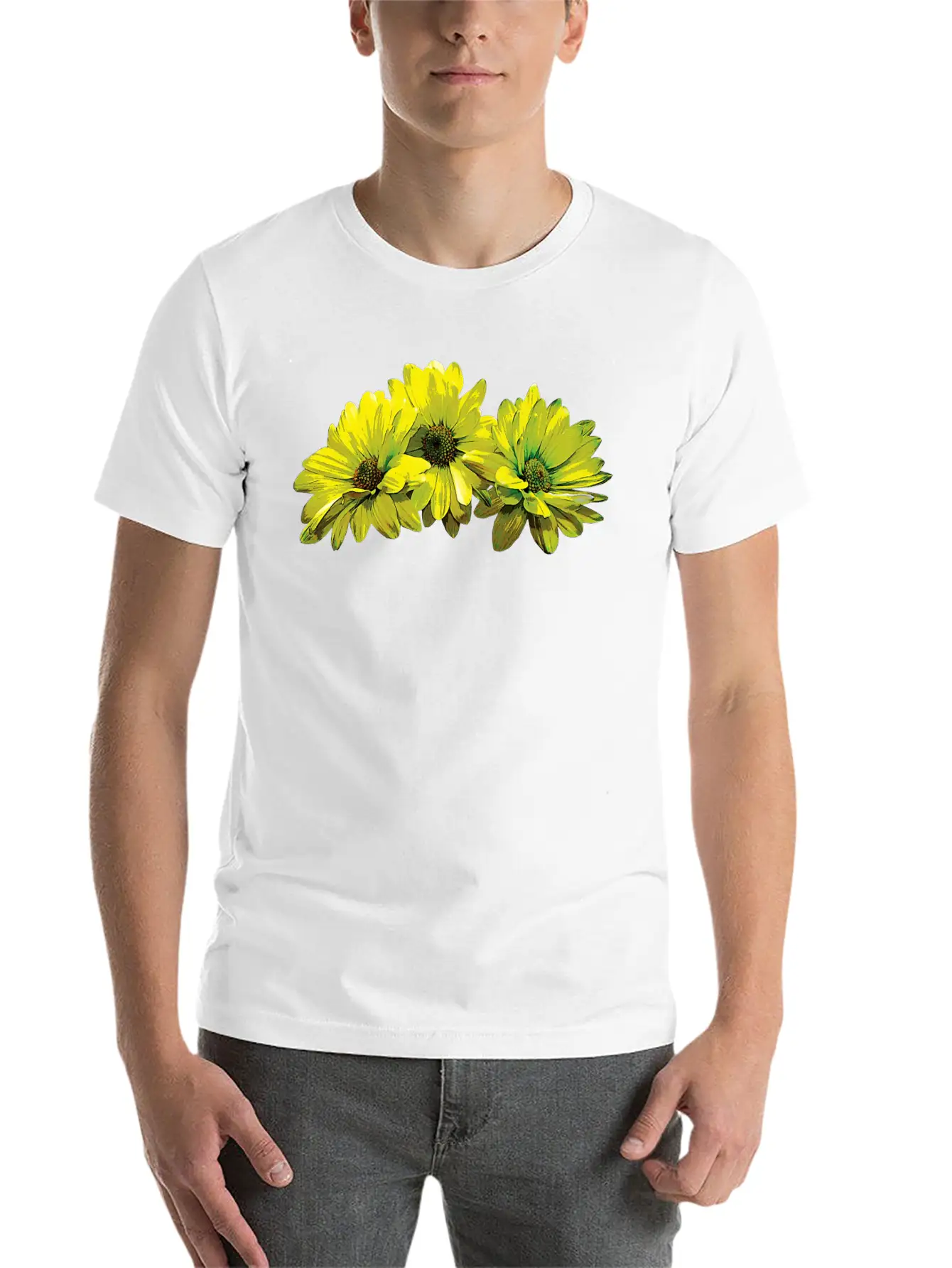 Three Yellow Daisies Essential Cotton Tee For Daily Outfits ¨C Unisex Style