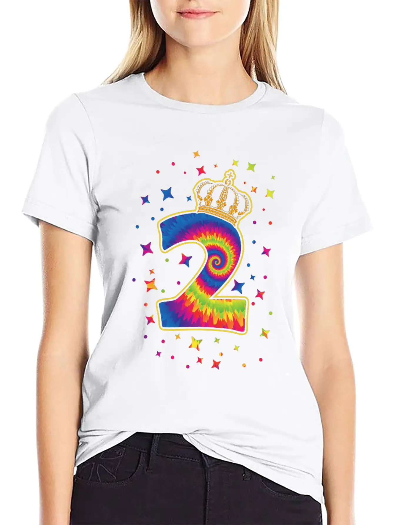 Tie-dye 2nd Birthday Party 2 Years Old Celebrant Basic Graphic T-Shirt ¨C Daily Comfort In Soft Cotton