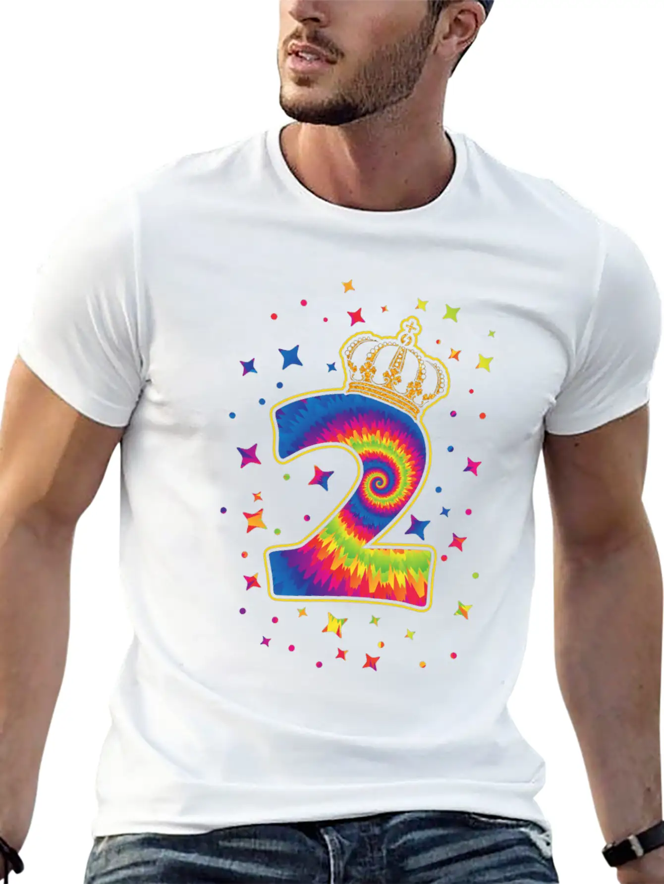 Tie-dye 2nd Birthday Party 2 Years Old Celebrant Basic Graphic T-Shirt ¨C Daily Comfort In Soft Cotton