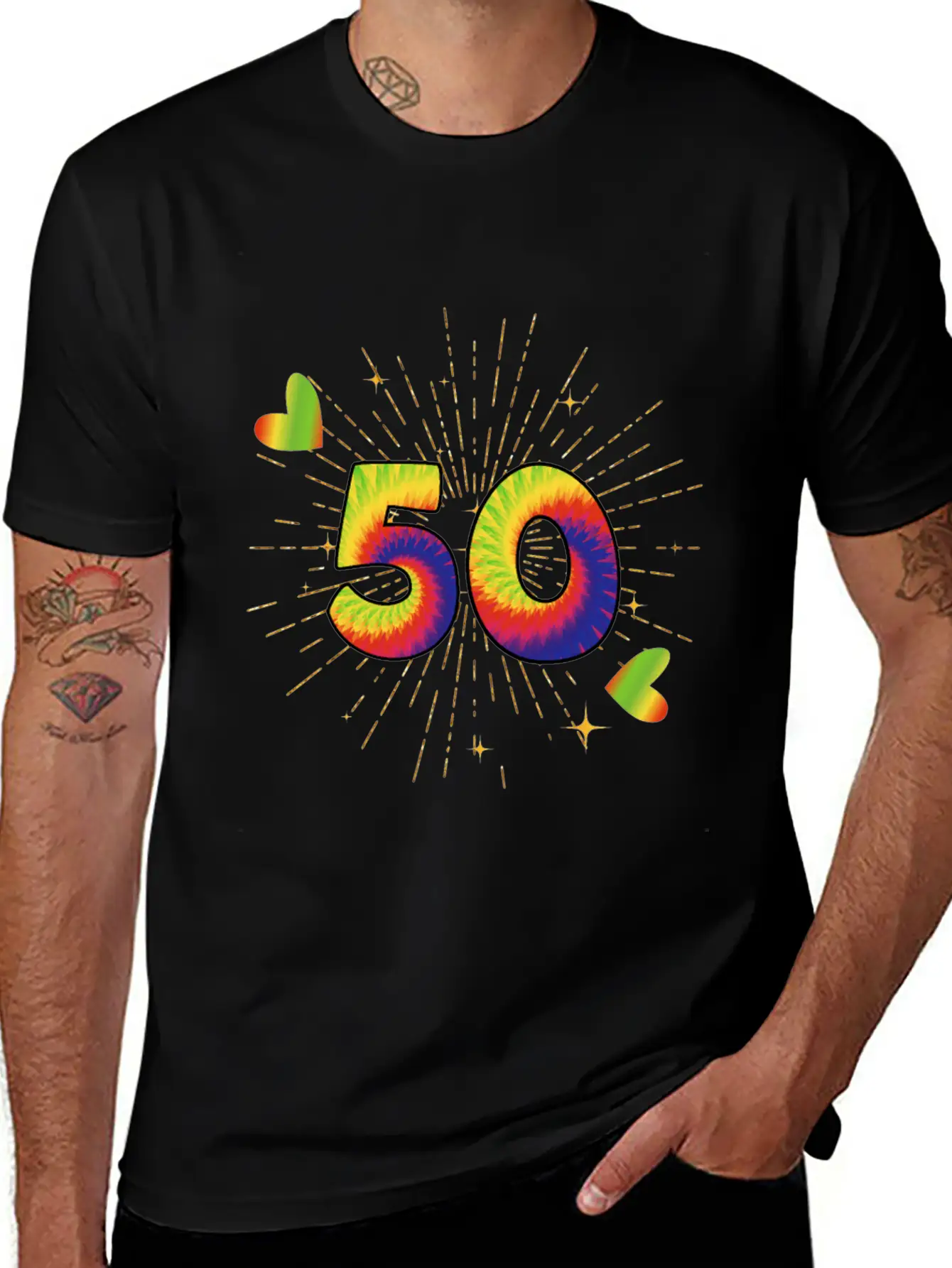 Tie-dye 50th Birthday Party 50 Years Old Celebrant Essential Cotton Tee For Daily Outfits ¨C Unisex Style