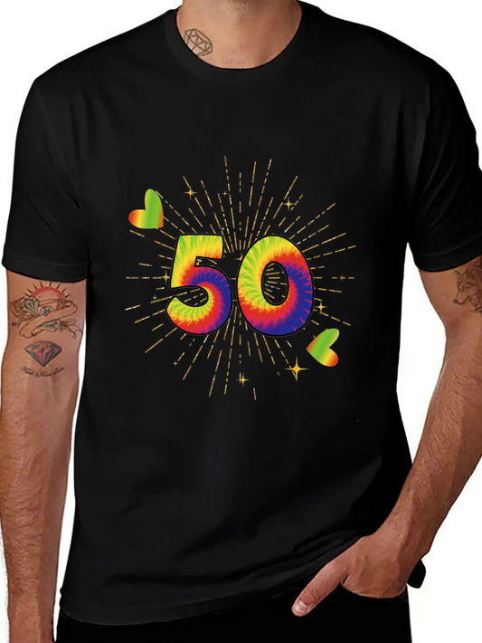 Tie-dye 50th Birthday Party 50 Years Old Celebrant Essential Cotton Tee For Daily Outfits ¨C Unisex Style