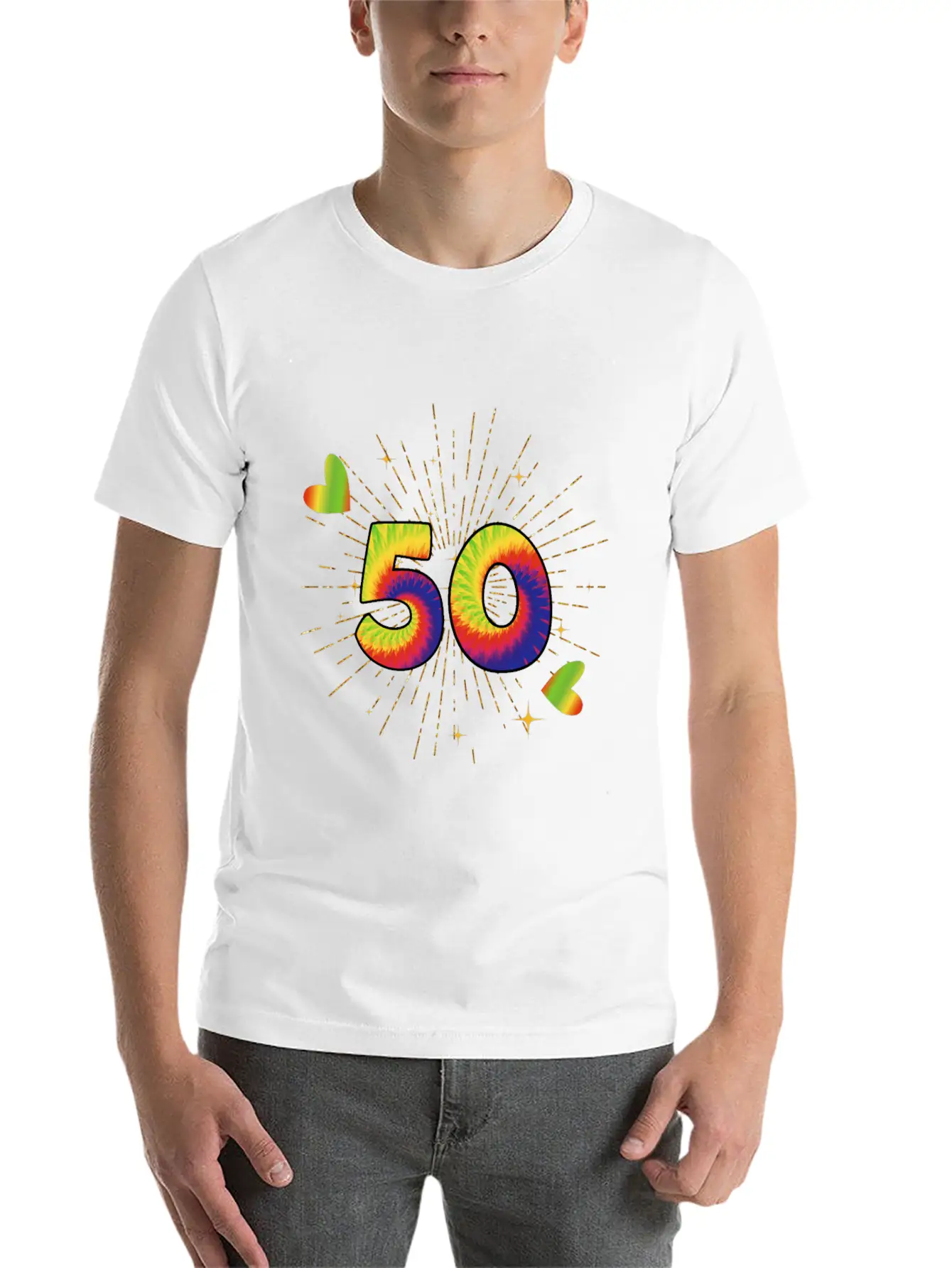 Tie-dye 50th Birthday Party 50 Years Old Celebrant Essential Cotton Tee For Daily Outfits ¨C Unisex Style