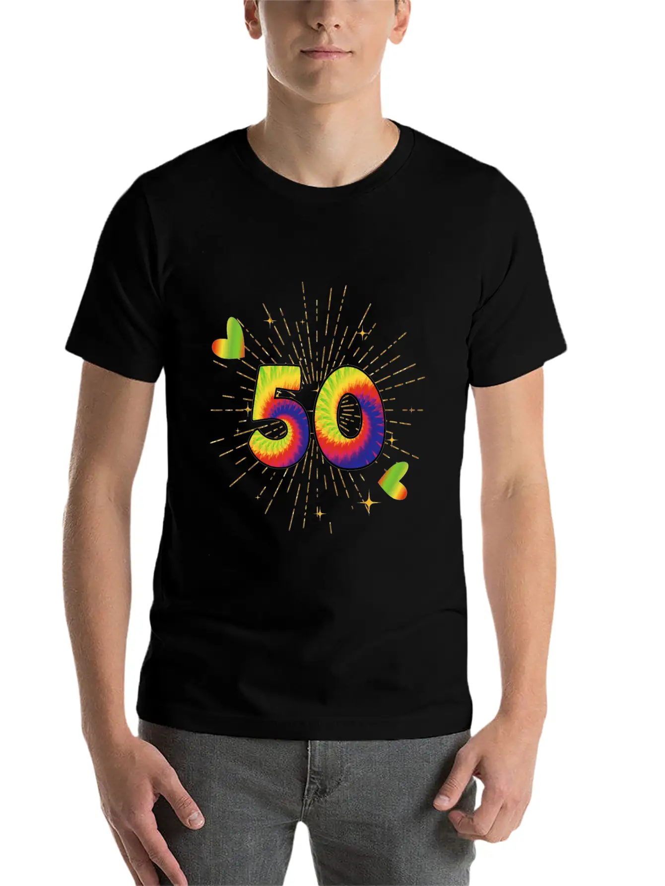 Tie-dye 50th Birthday Party 50 Years Old Celebrant Essential Cotton Tee For Daily Outfits ¨C Unisex Style