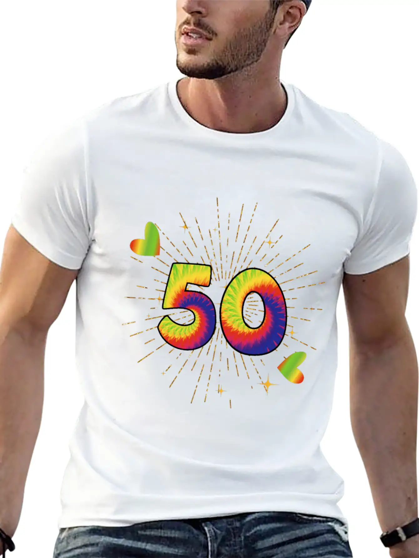 Tie-dye 50th Birthday Party 50 Years Old Celebrant Essential Cotton Tee For Daily Outfits ¨C Unisex Style