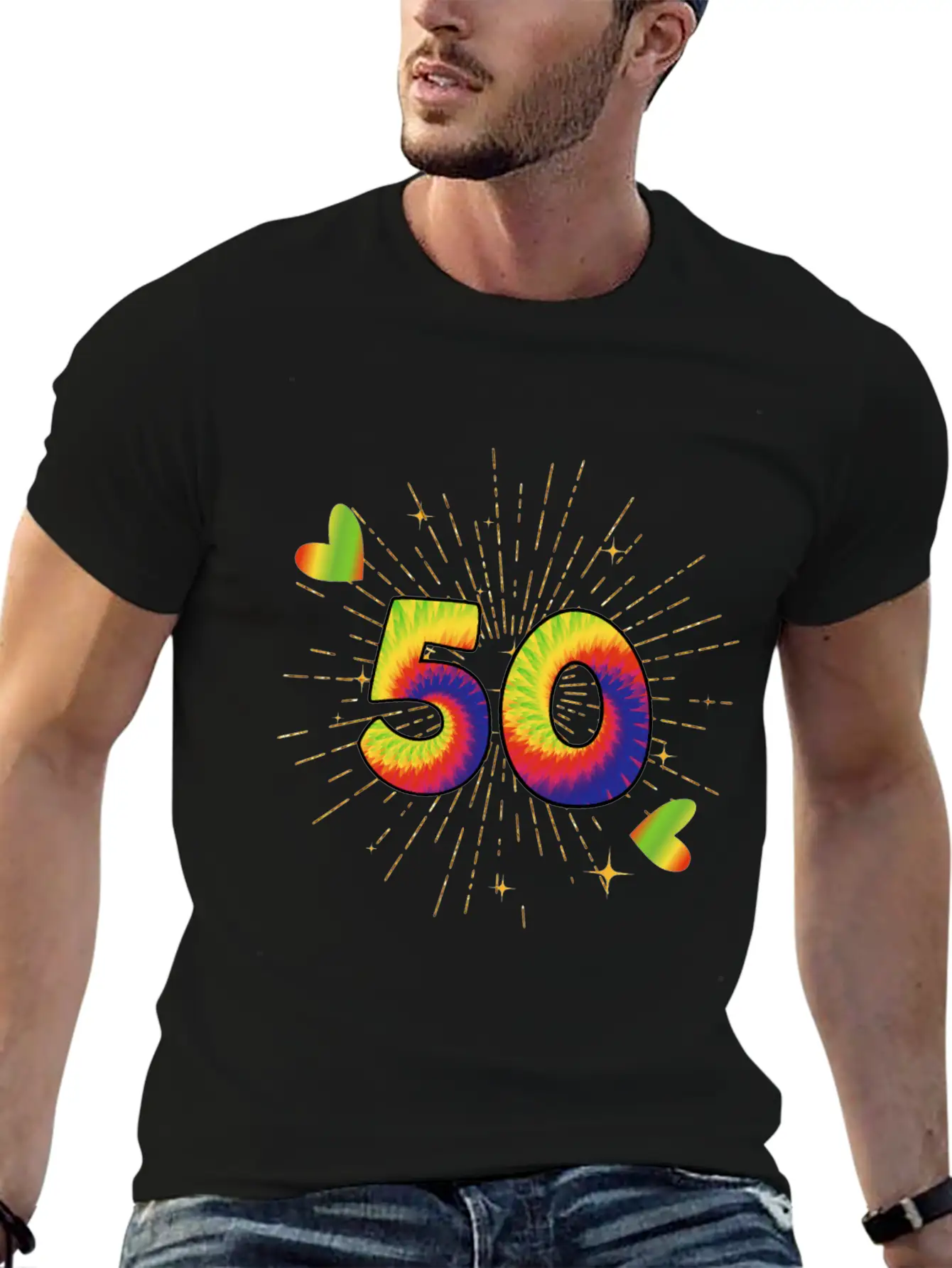 Tie-dye 50th Birthday Party 50 Years Old Celebrant Essential Cotton Tee For Daily Outfits ¨C Unisex Style