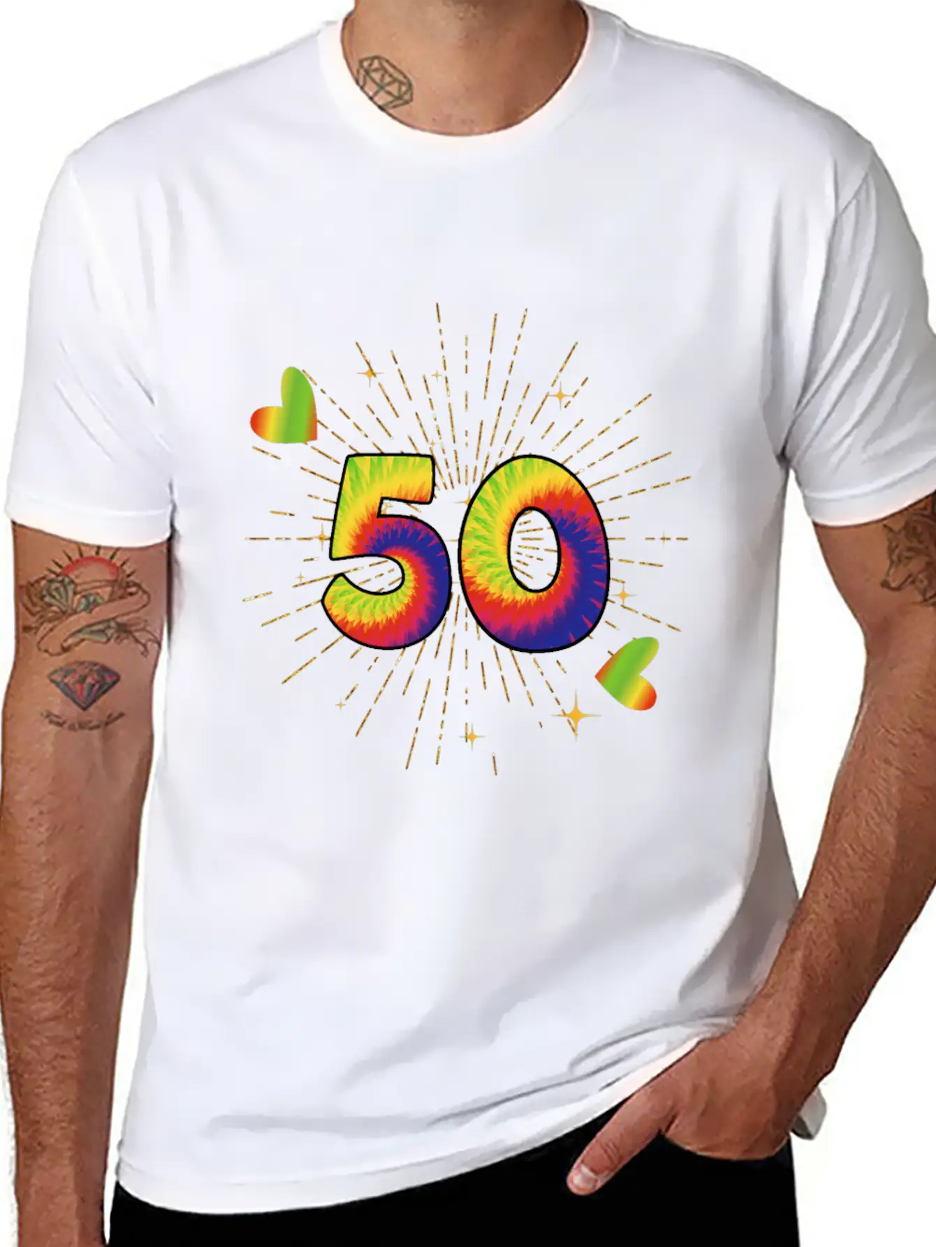 Tie-dye 50th Birthday Party 50 Years Old Celebrant Essential Cotton Tee For Daily Outfits ¨C Unisex Style