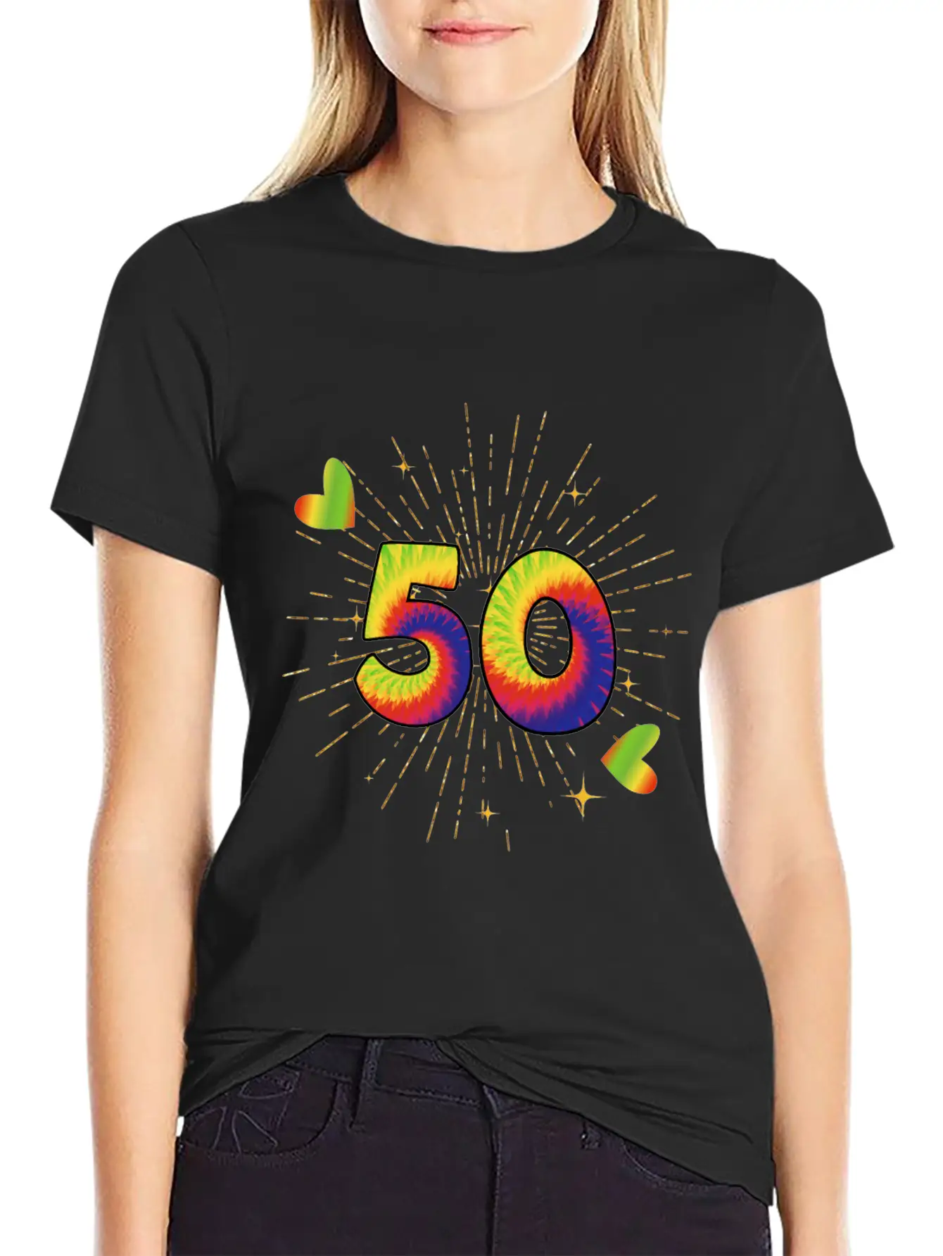 Tie-dye 50th Birthday Party 50 Years Old Celebrant Essential Cotton Tee For Daily Outfits ¨C Unisex Style