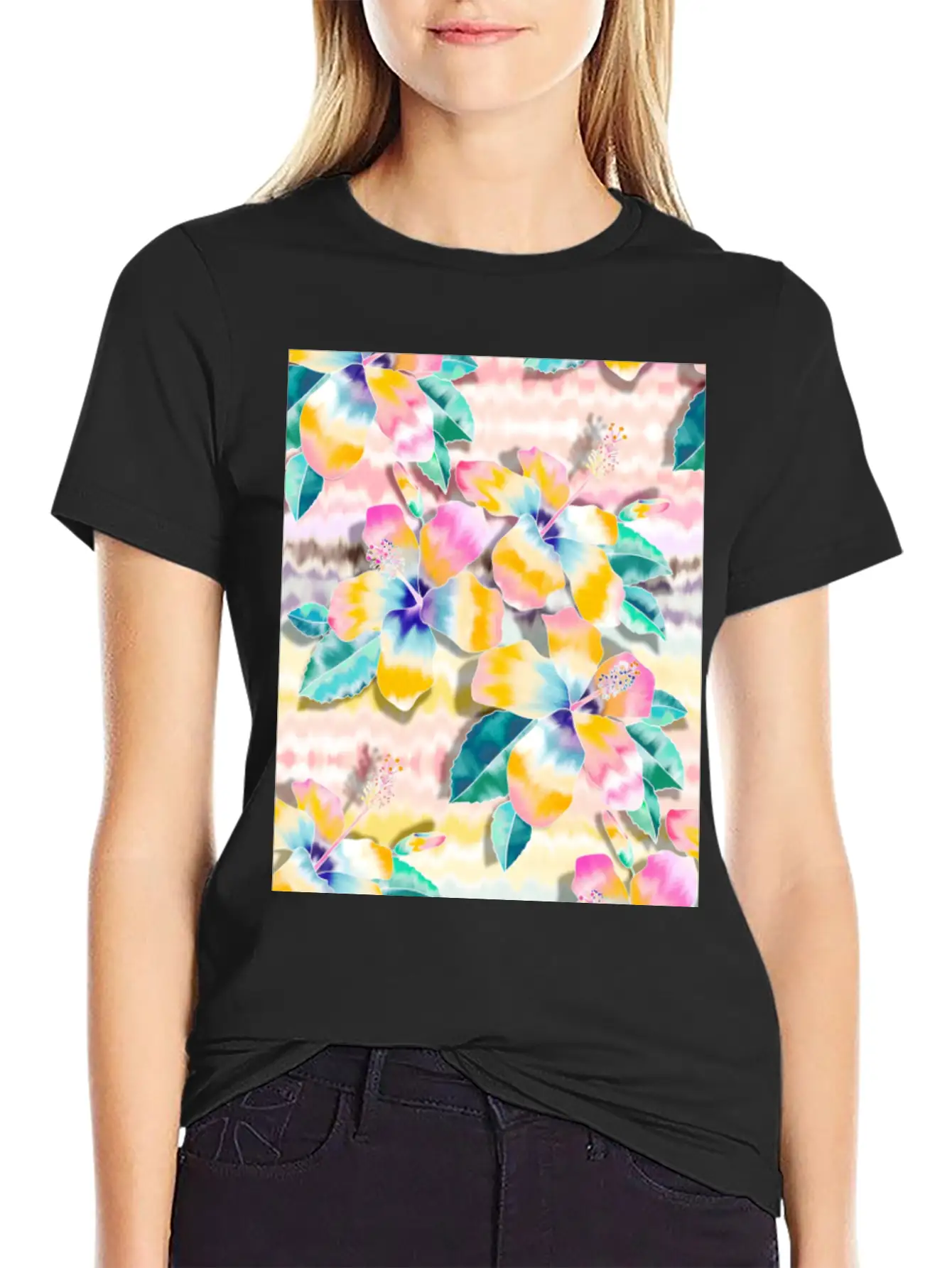 Tie Dye Hibiscus Collage In Pastels Soft Cotton Short Sleeve Tee ¨C Unisex Wardrobe Staple