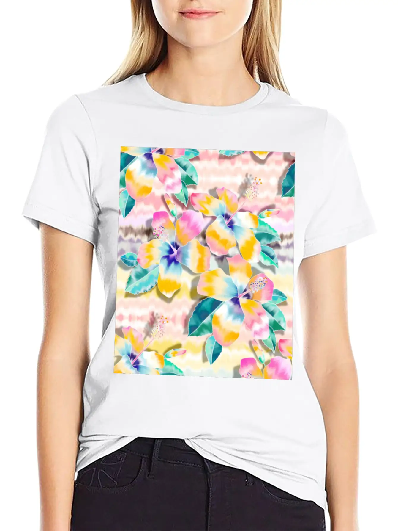 Tie Dye Hibiscus Collage In Pastels Soft Cotton Short Sleeve Tee ¨C Unisex Wardrobe Staple