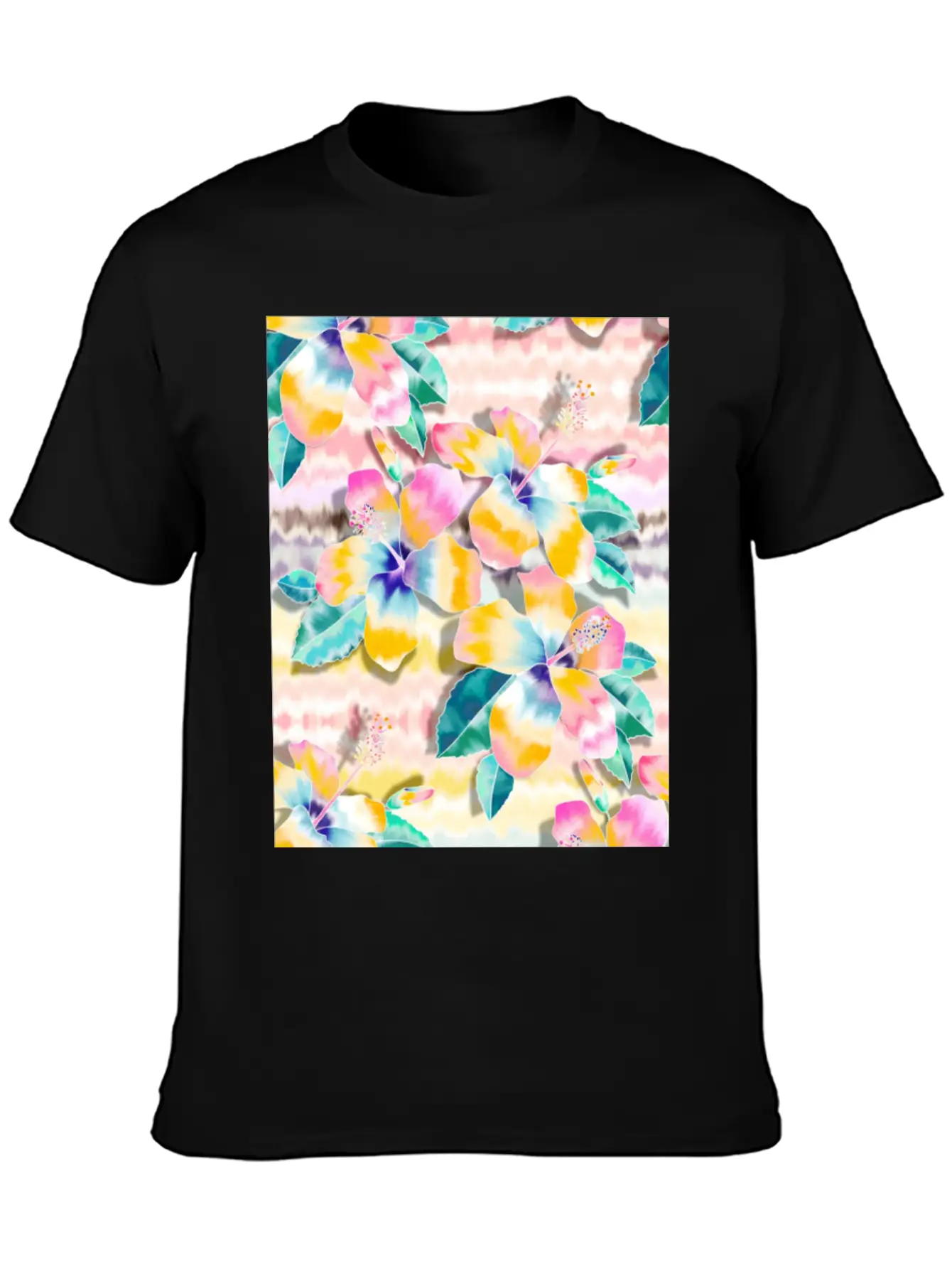 Tie Dye Hibiscus Collage In Pastels Soft Cotton Short Sleeve Tee ¨C Unisex Wardrobe Staple