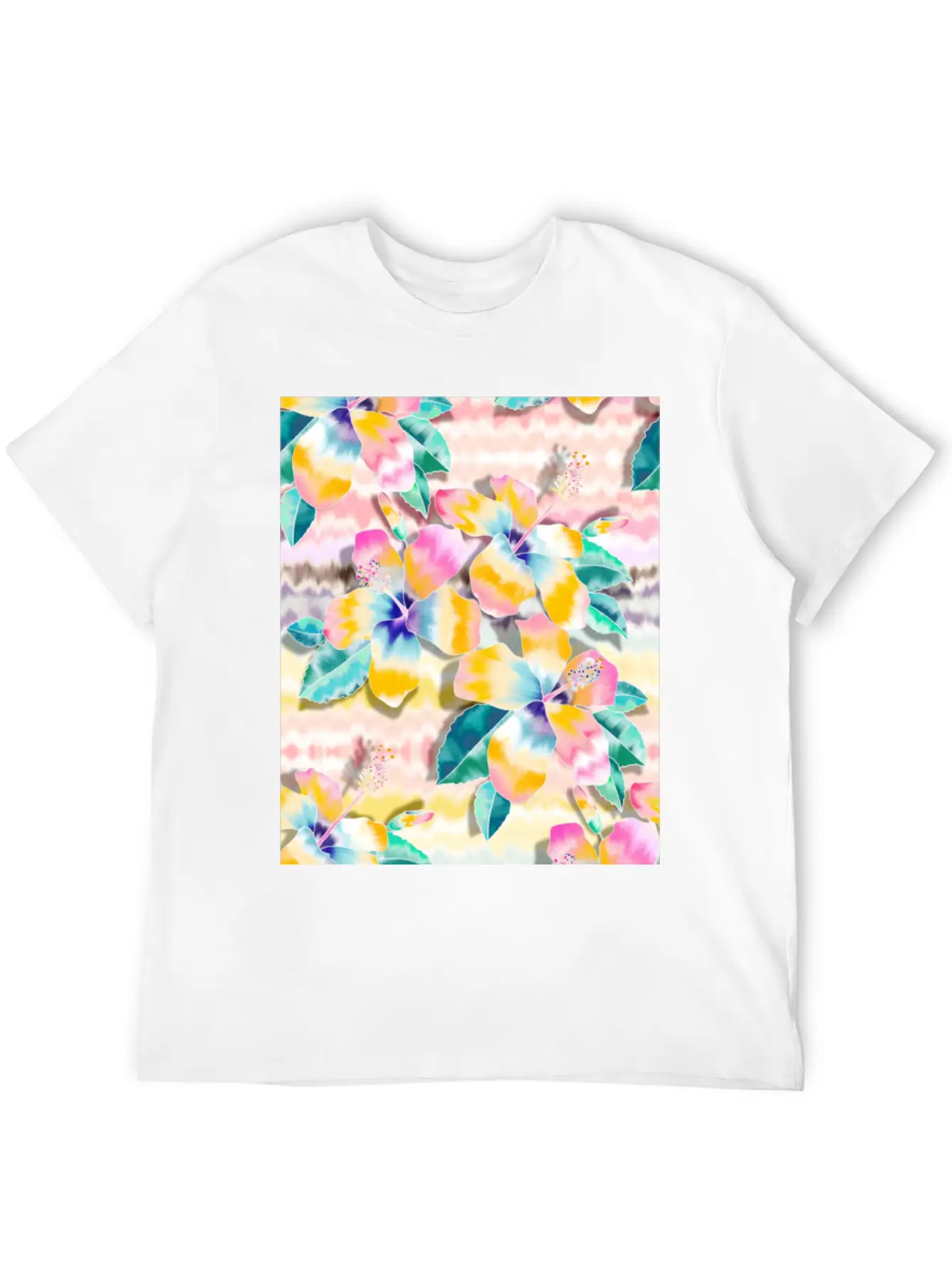 Tie Dye Hibiscus Collage In Pastels Soft Cotton Short Sleeve Tee ¨C Unisex Wardrobe Staple