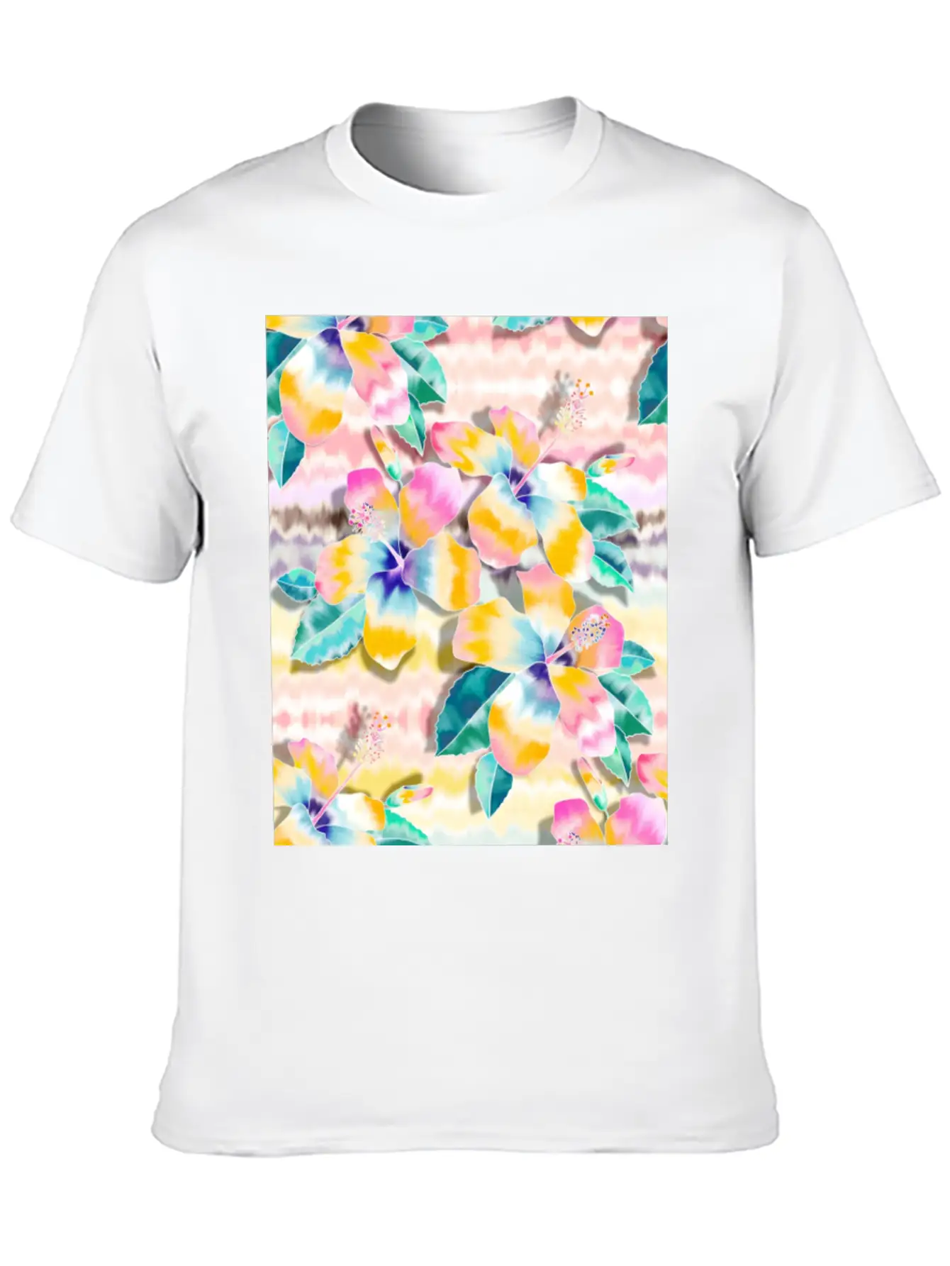Tie Dye Hibiscus Collage In Pastels Soft Cotton Short Sleeve Tee ¨C Unisex Wardrobe Staple