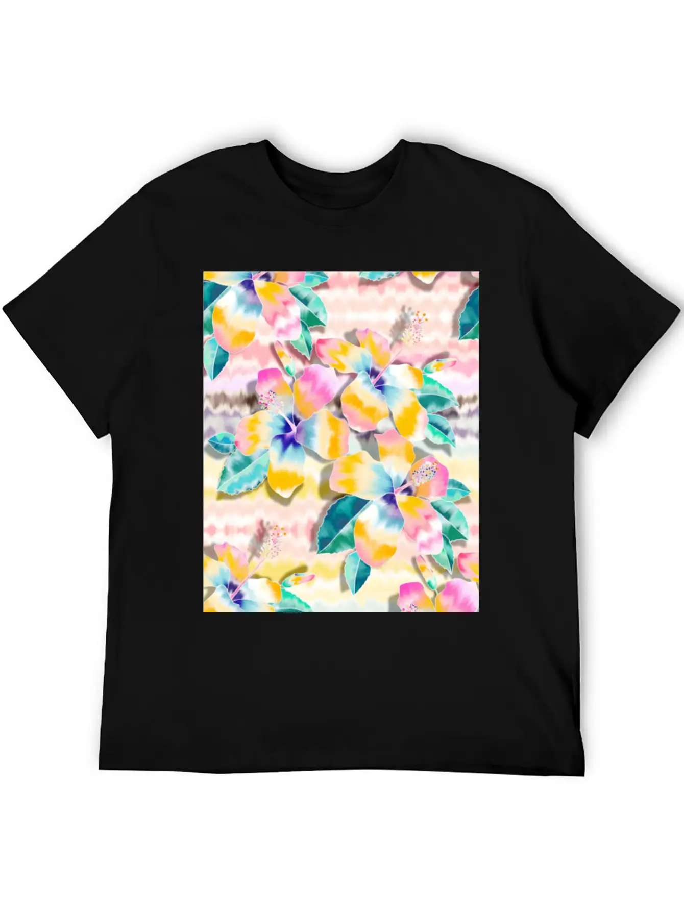 Tie Dye Hibiscus Collage In Pastels Soft Cotton Short Sleeve Tee ¨C Unisex Wardrobe Staple