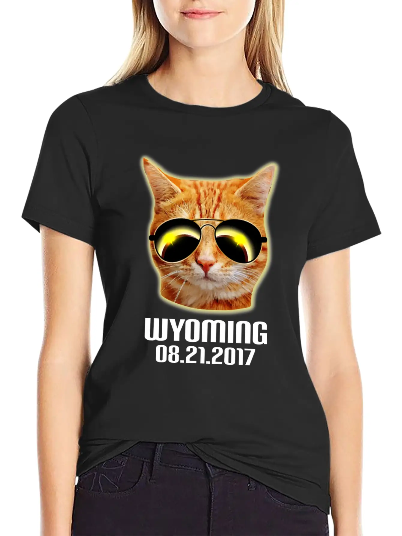 Total Solar Cat Eclipse Wyoming 21.08.2017 Basic Graphic T-Shirt ¨C Daily Comfort In Soft Cotton