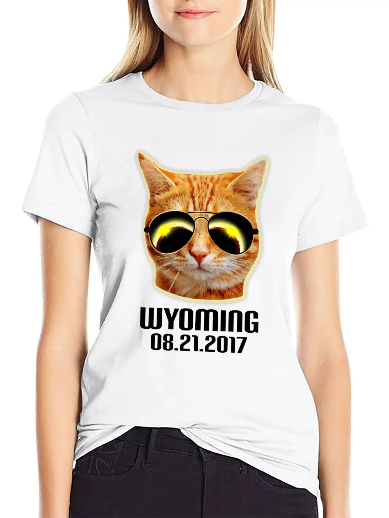 Total Solar Cat Eclipse Wyoming 21.08.2017 Basic Graphic T-Shirt ¨C Daily Comfort In Soft Cotton