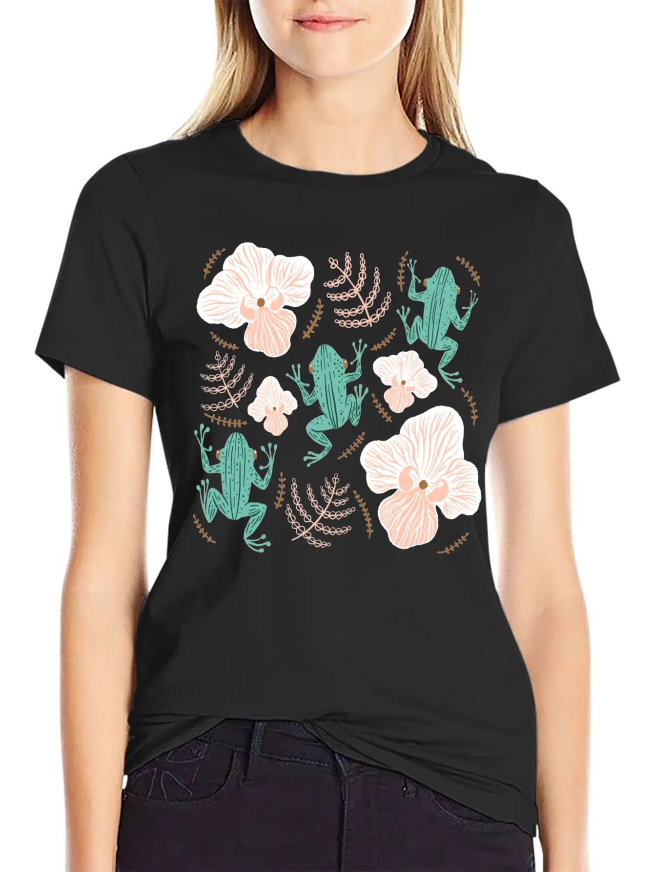 Tree Frog Floral Basic Graphic T-Shirt ¨C Daily Comfort In Soft Cotton