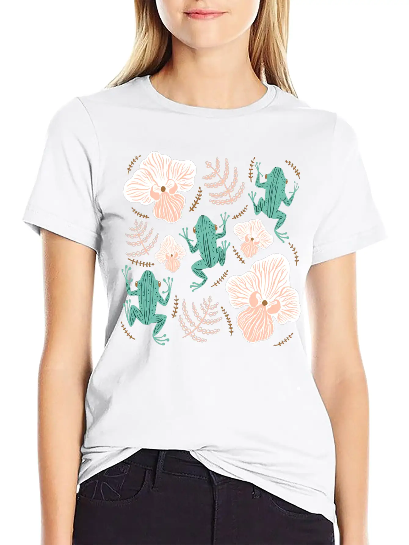 Tree Frog Floral Basic Graphic T-Shirt ¨C Daily Comfort In Soft Cotton