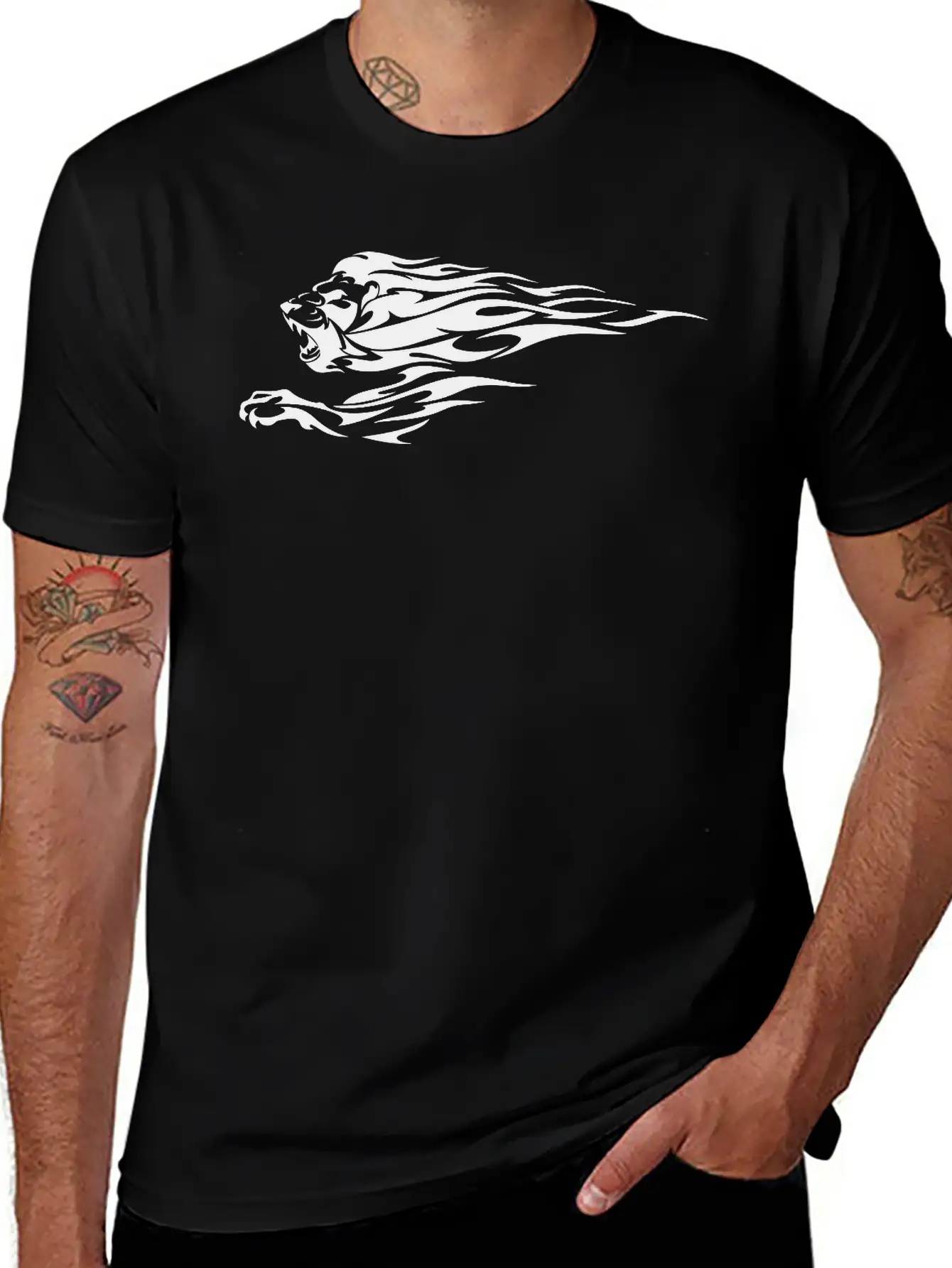 Tribal Fire Lion Essential Cotton Tee For Daily Outfits ¨C Unisex Style