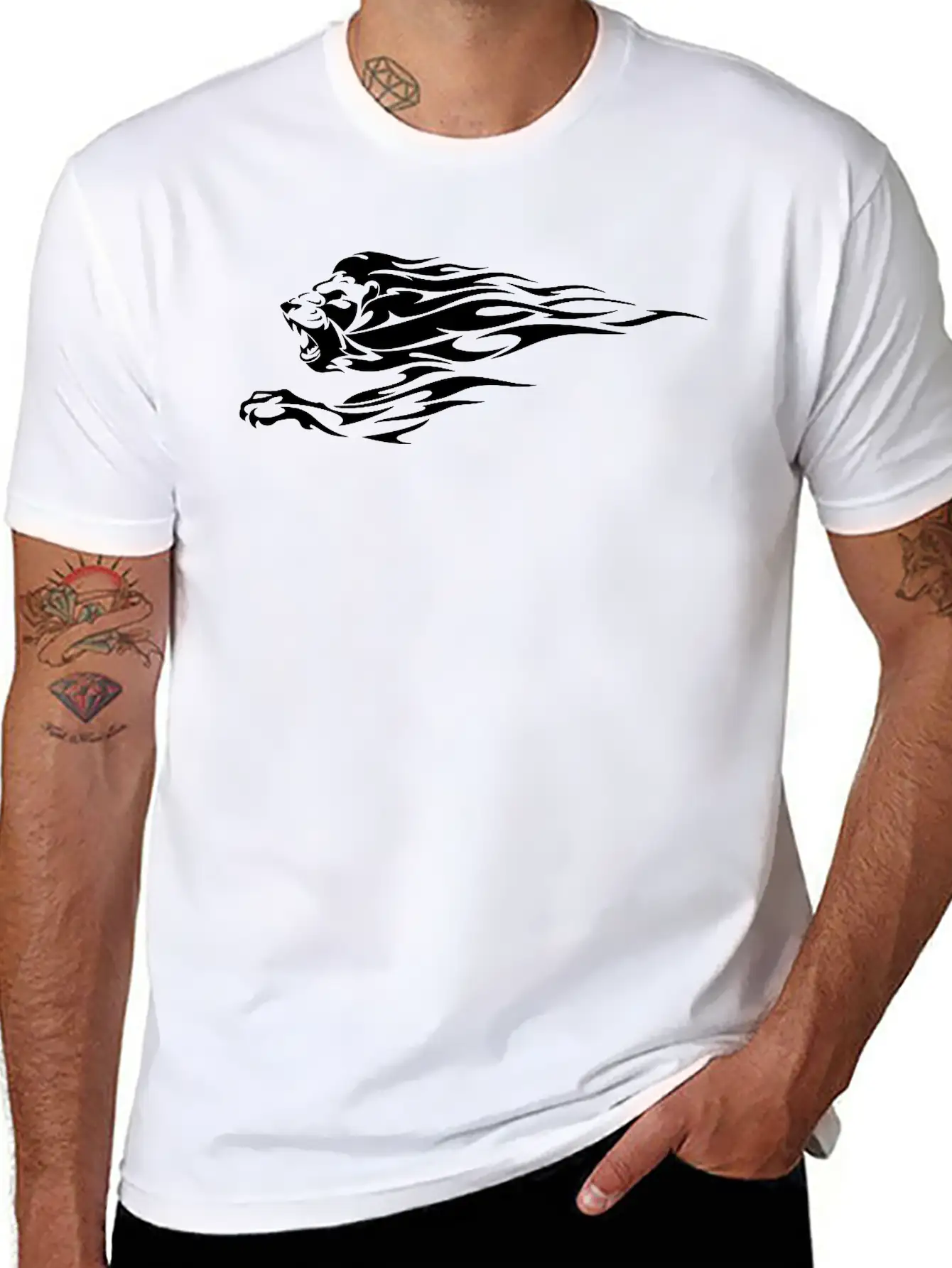 Tribal Fire Lion Essential Cotton Tee For Daily Outfits ¨C Unisex Style