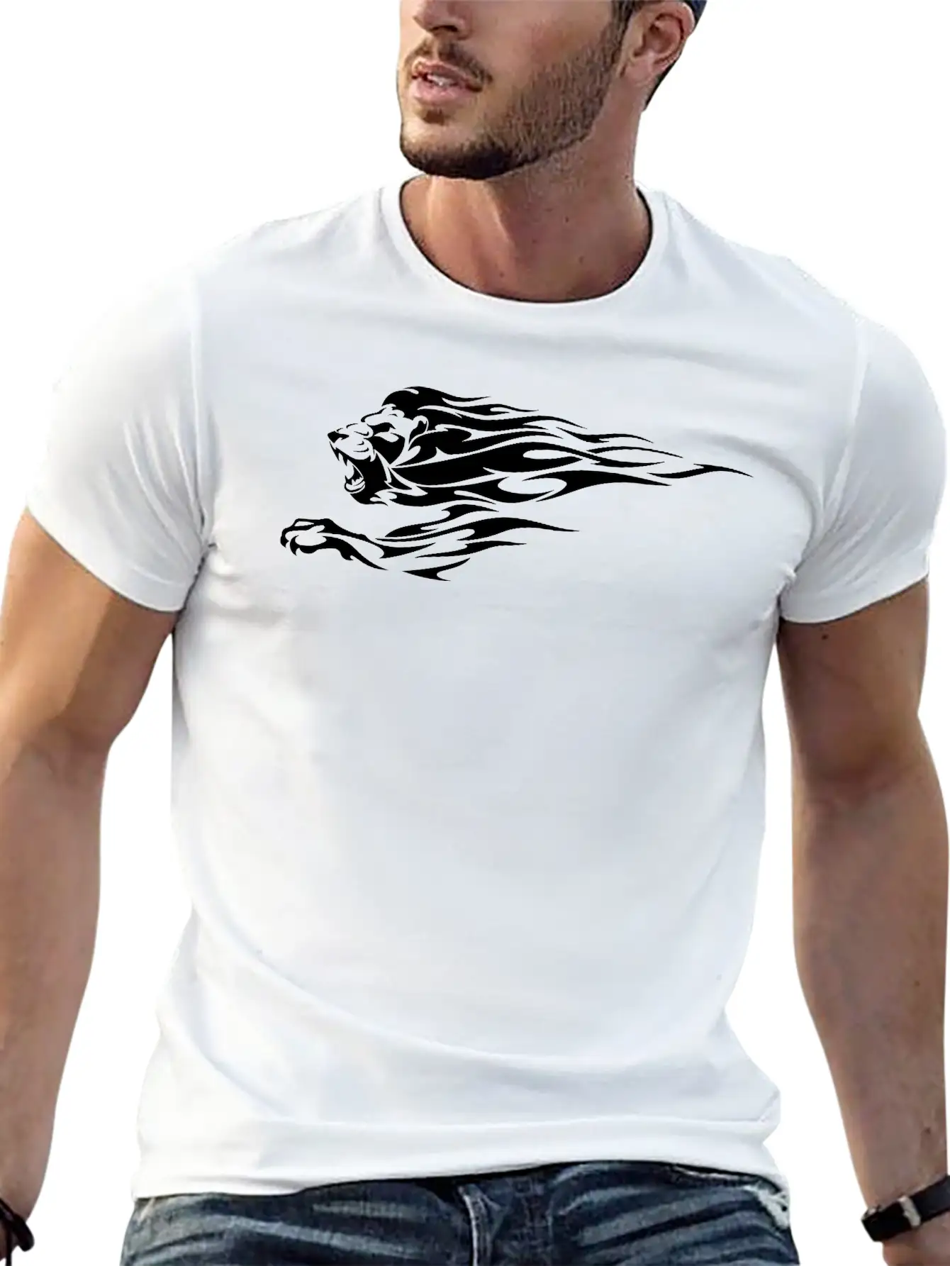 Tribal Fire Lion Essential Cotton Tee For Daily Outfits ¨C Unisex Style