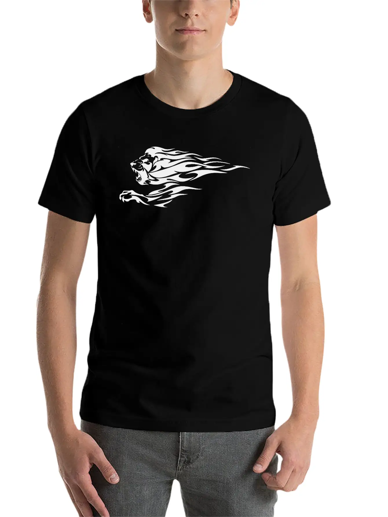 Tribal Fire Lion Essential Cotton Tee For Daily Outfits ¨C Unisex Style