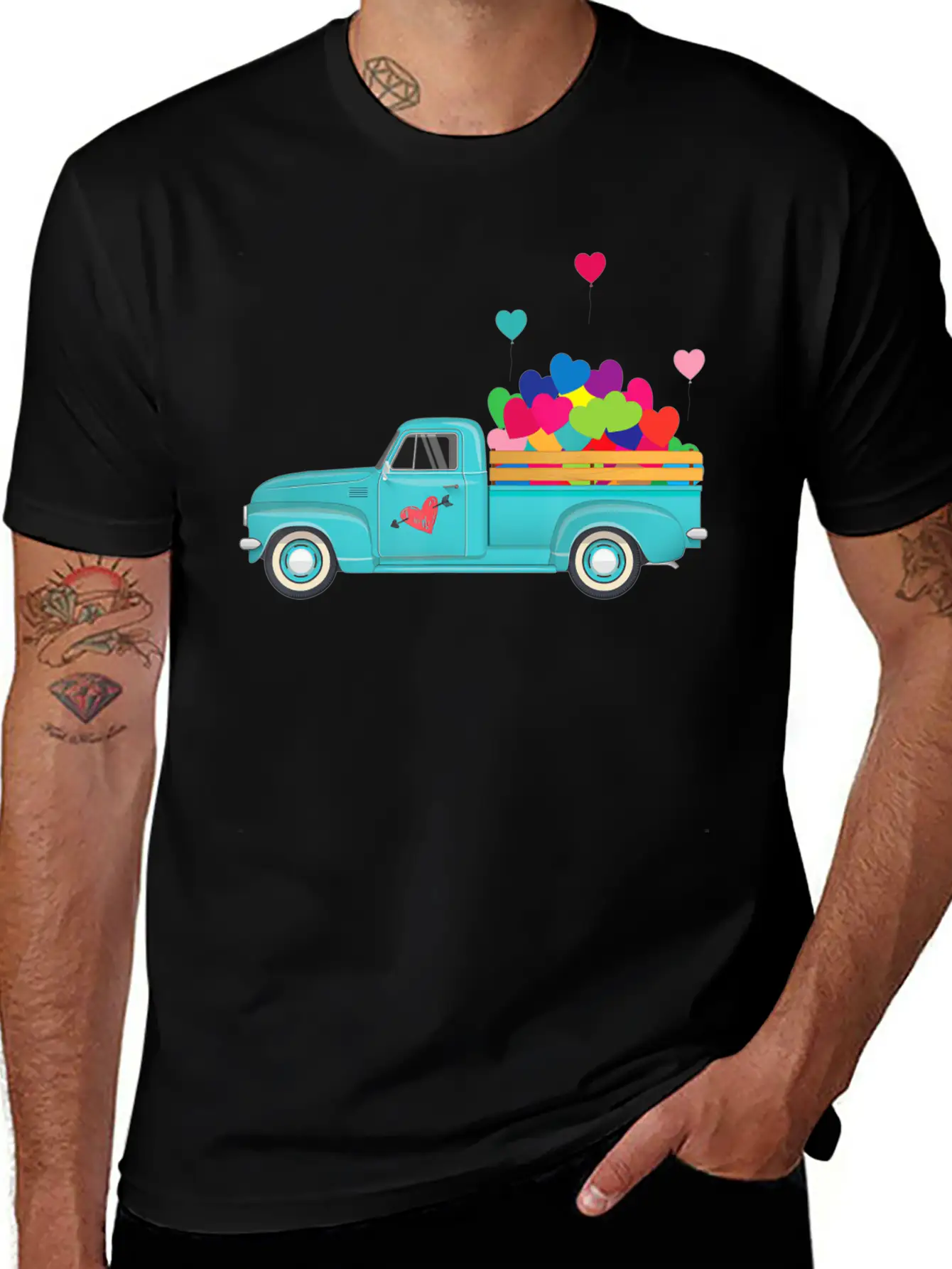 Truck Transporting Heart Balloons Vintage Valentin Soft Cotton Short Sleeve Tee ¨C Unisex Wardrobe Staple