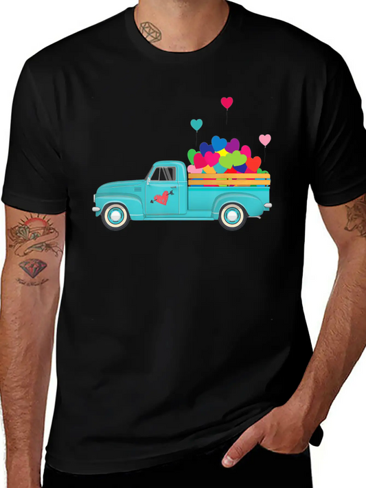 Truck Transporting Heart Balloons Vintage Valentin Soft Cotton Short Sleeve Tee ¨C Unisex Wardrobe Staple