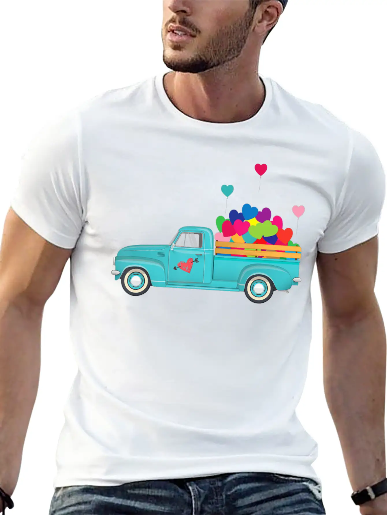 Truck Transporting Heart Balloons Vintage Valentin Soft Cotton Short Sleeve Tee ¨C Unisex Wardrobe Staple