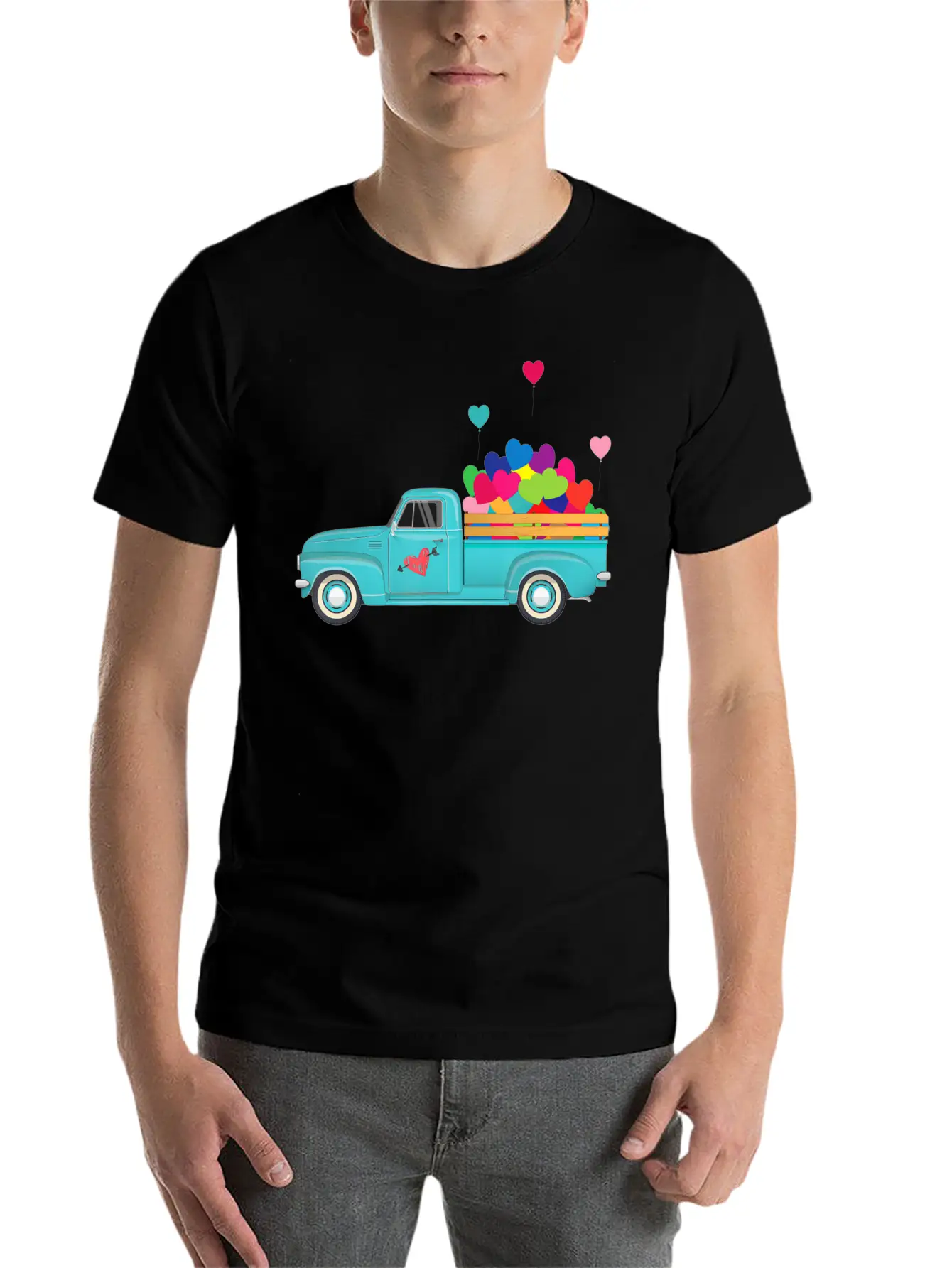 Truck Transporting Heart Balloons Vintage Valentin Soft Cotton Short Sleeve Tee ¨C Unisex Wardrobe Staple