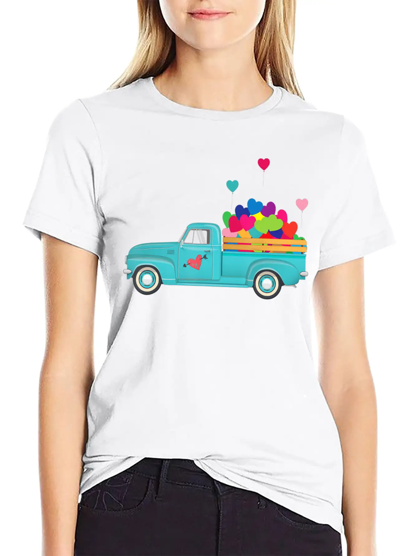 Truck Transporting Heart Balloons Vintage Valentin Soft Cotton Short Sleeve Tee ¨C Unisex Wardrobe Staple