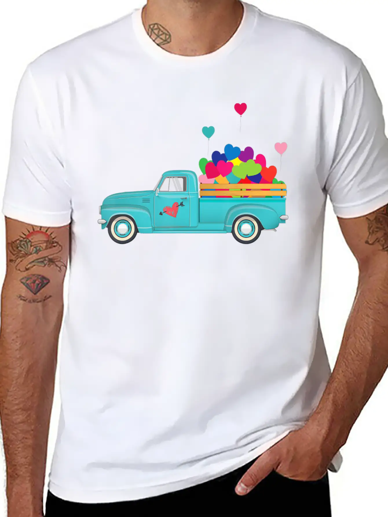 Truck Transporting Heart Balloons Vintage Valentin Soft Cotton Short Sleeve Tee ¨C Unisex Wardrobe Staple