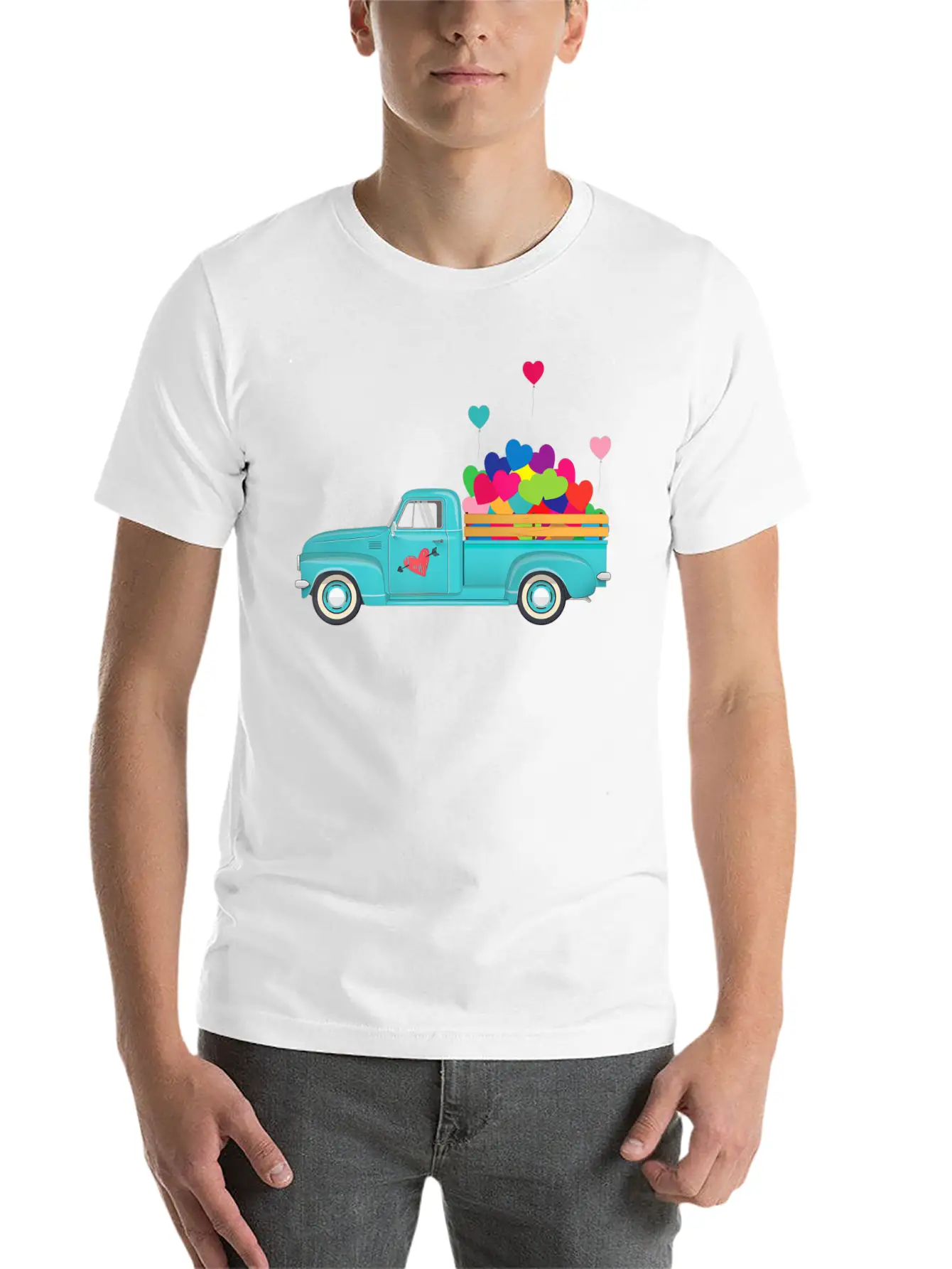 Truck Transporting Heart Balloons Vintage Valentin Soft Cotton Short Sleeve Tee ¨C Unisex Wardrobe Staple