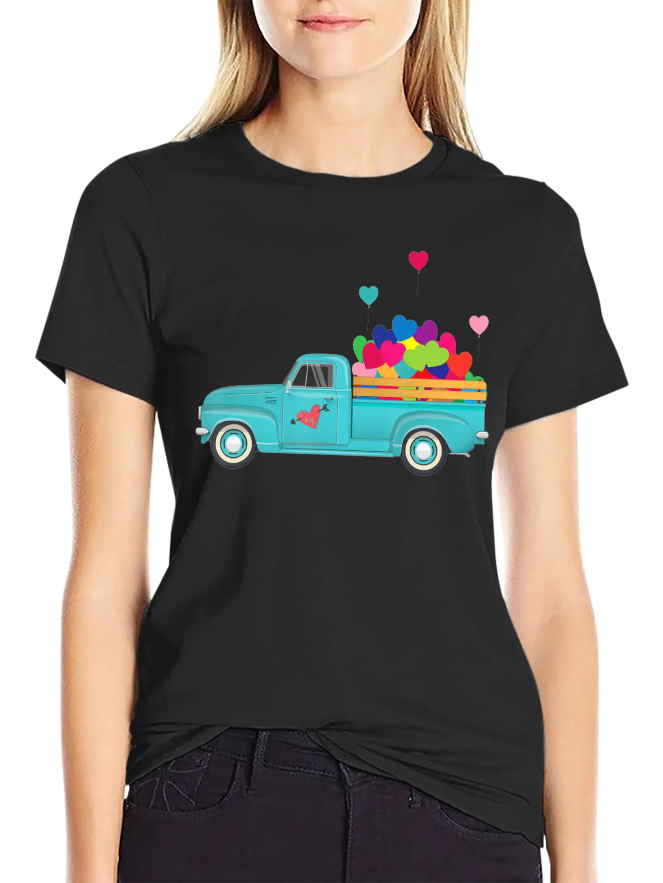 Truck Transporting Heart Balloons Vintage Valentin Soft Cotton Short Sleeve Tee ¨C Unisex Wardrobe Staple