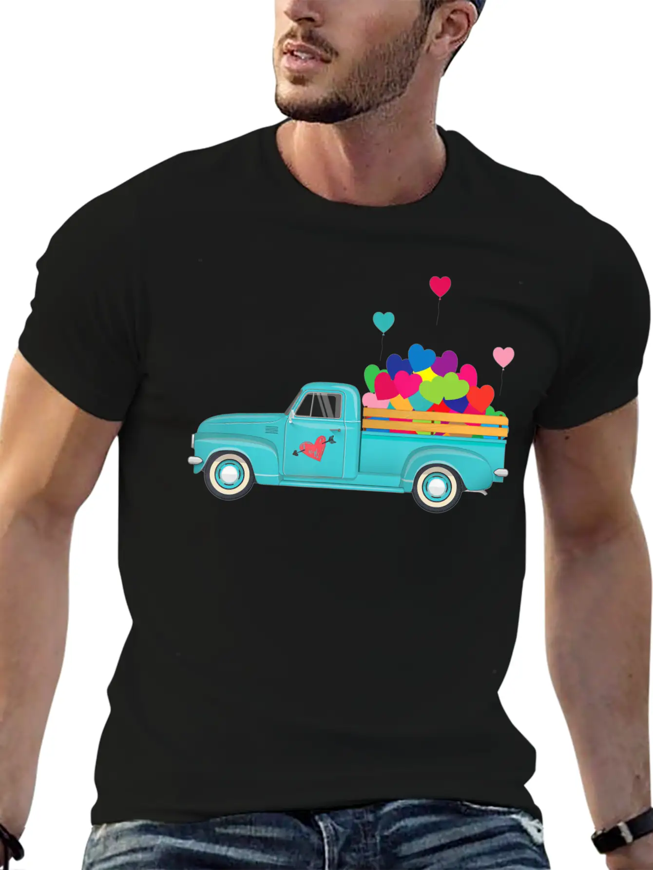 Truck Transporting Heart Balloons Vintage Valentin Soft Cotton Short Sleeve Tee ¨C Unisex Wardrobe Staple